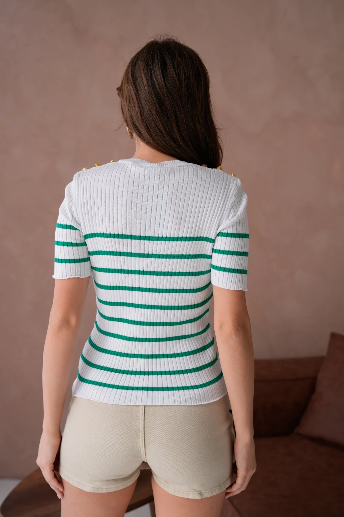 Kadın Bisiklet Yaka Kısa Kol Çizgili Triko Kazak 10068.Ctn