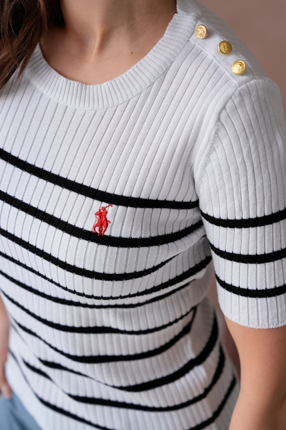 Kadın Bisiklet Yaka Kısa Kol Çizgili Triko Kazak 10068.Ctn