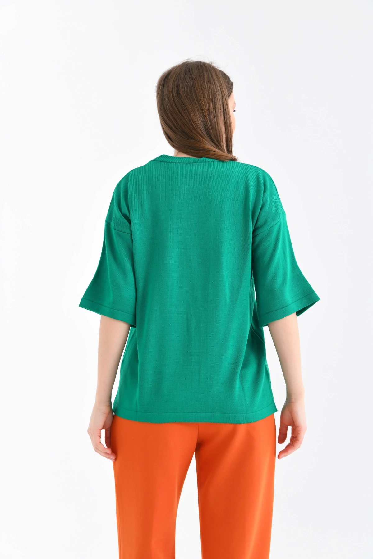 Kadın Bisiklet Yaka Kısa Kol Kalp Nakışlı Triko Kazak 10164