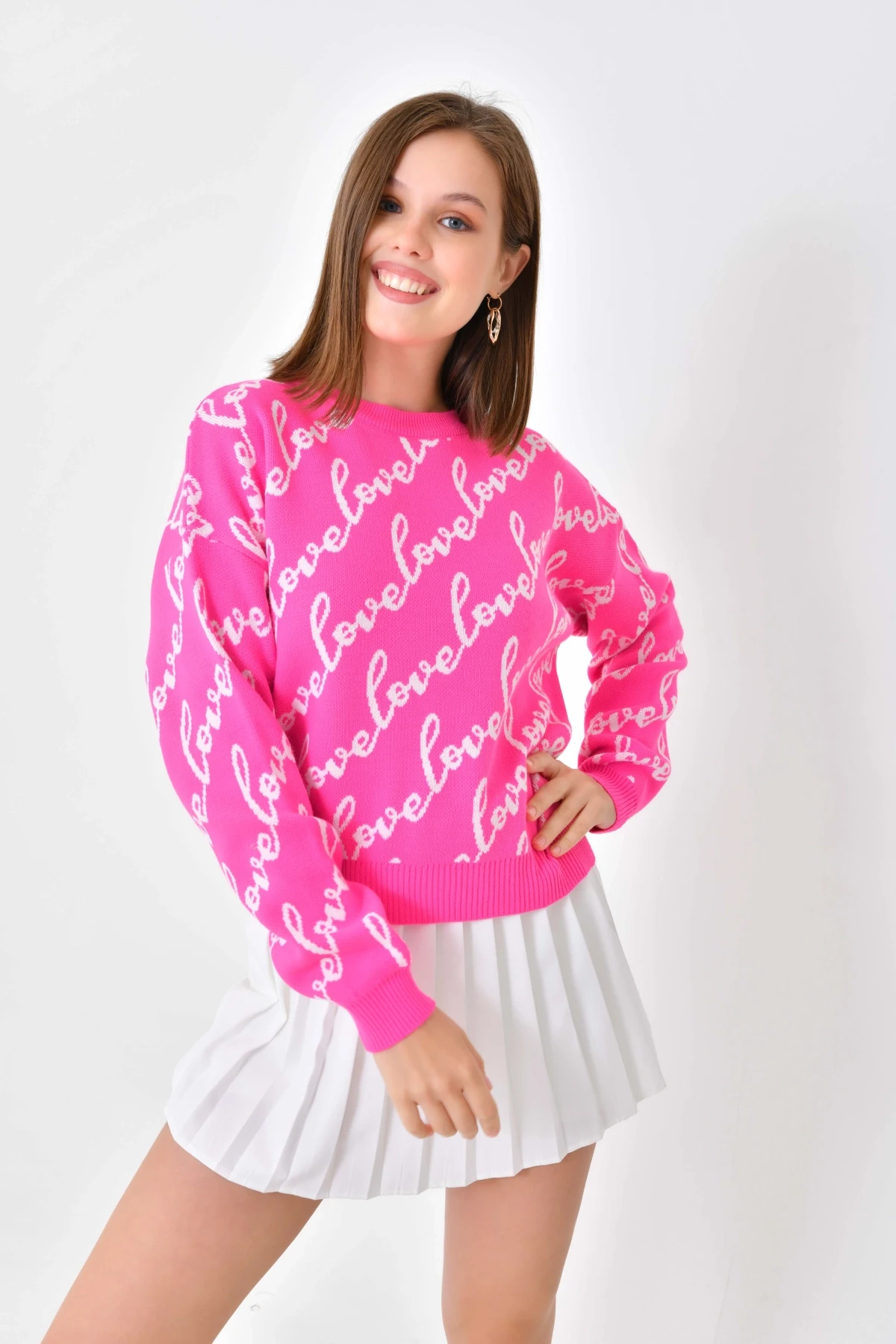 Kadın Bisiklet Yaka Love Yazı Detaylı Triko Kazak 10517