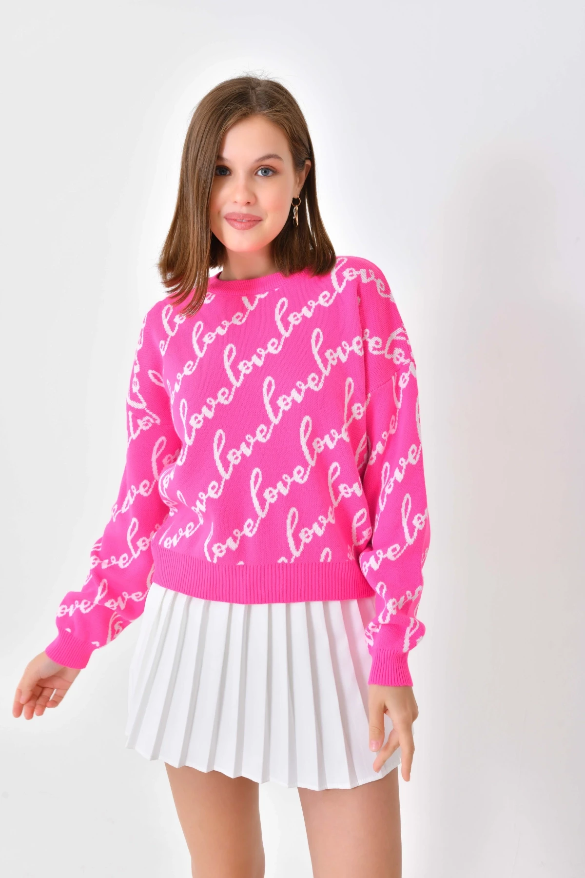 Kadın Bisiklet Yaka Love Yazı Detaylı Triko Kazak 10517