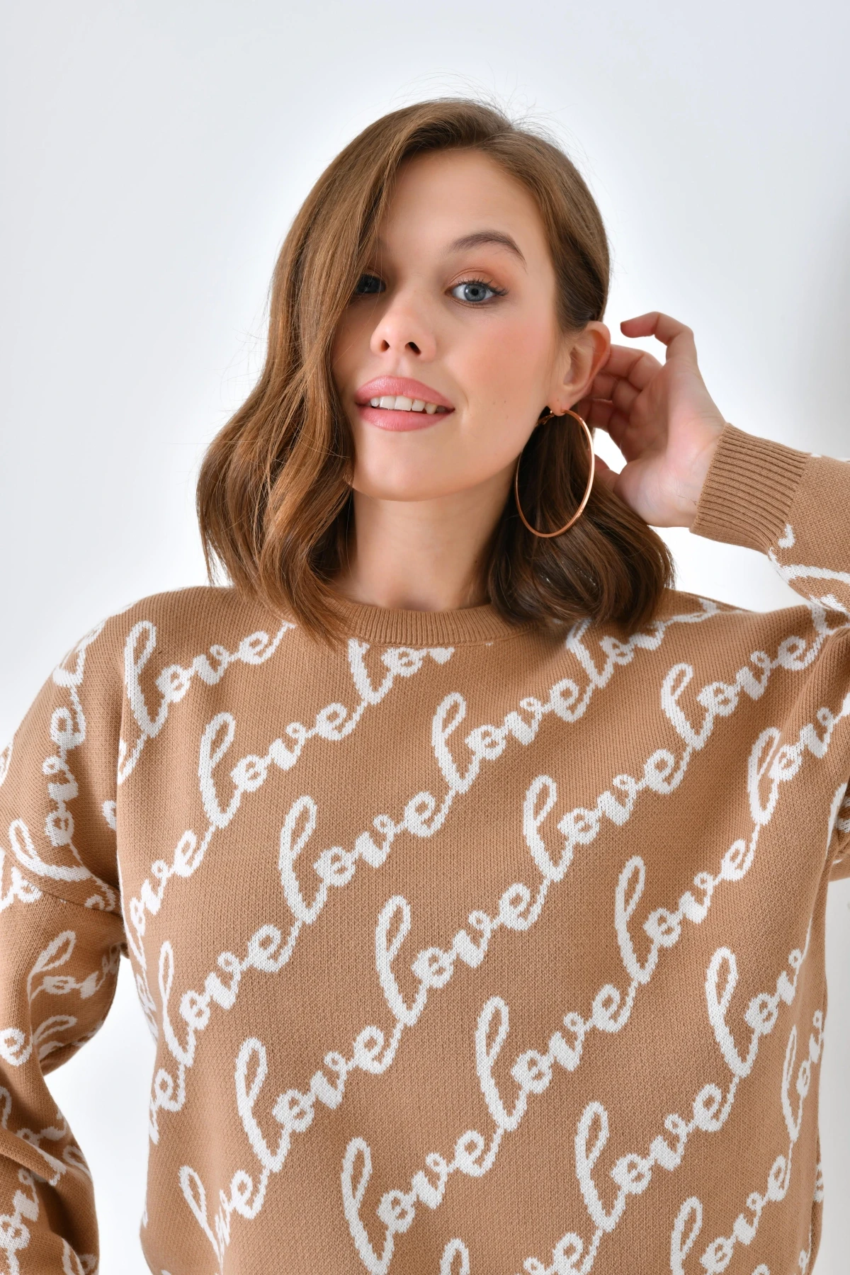 Kadın Bisiklet Yaka Love Yazı Detaylı Triko Kazak 10517