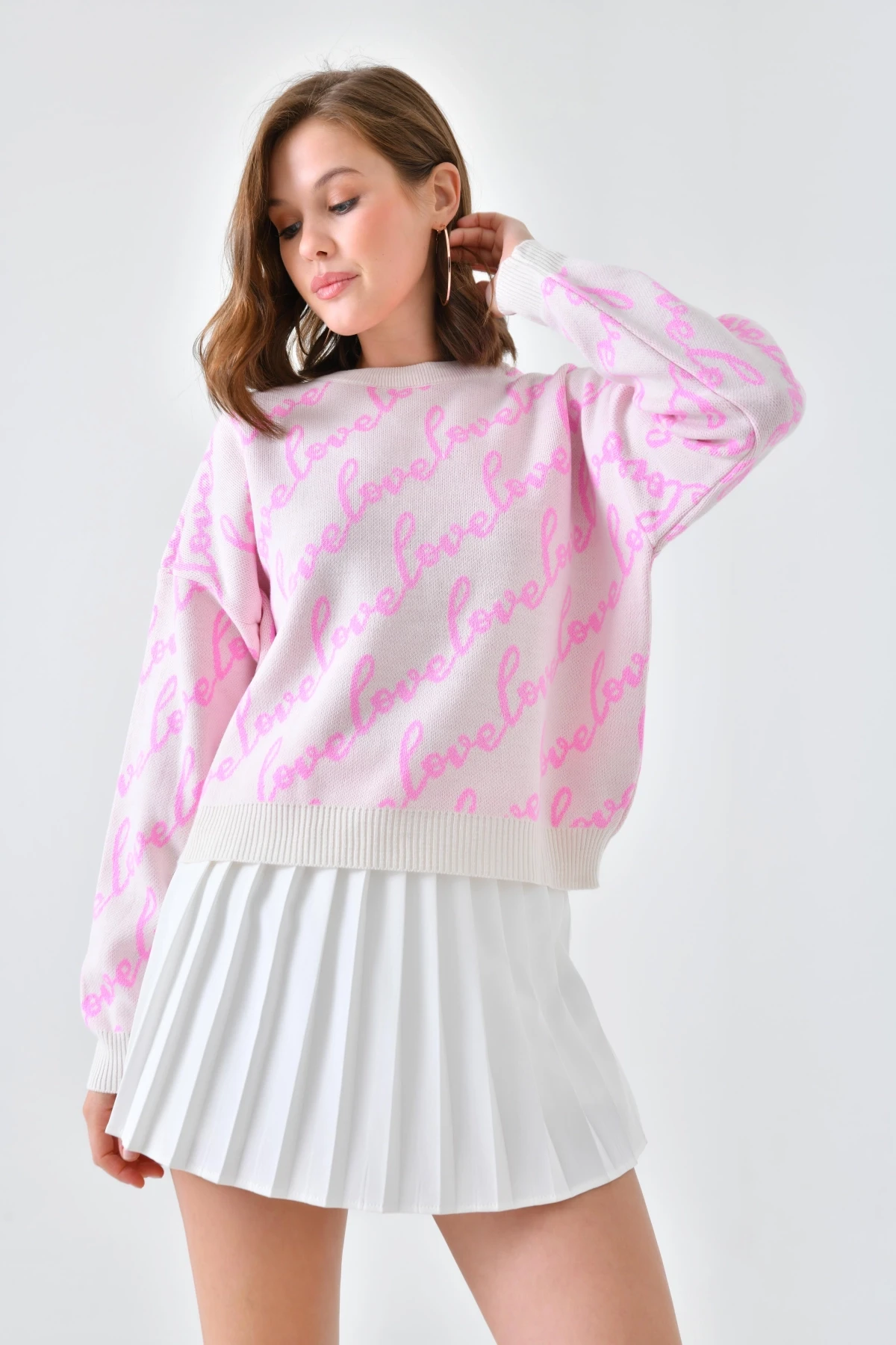 Kadın Bisiklet Yaka Love Yazı Detaylı Triko Kazak 10517