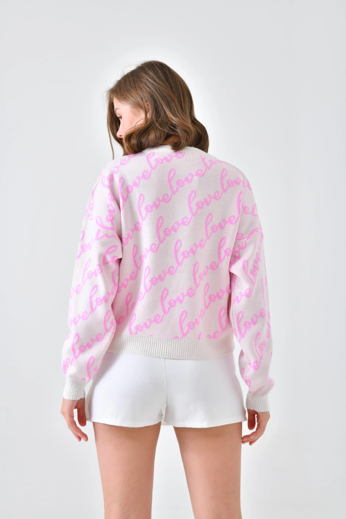 Kadın Bisiklet Yaka Love Yazı Detaylı Triko Kazak 10517