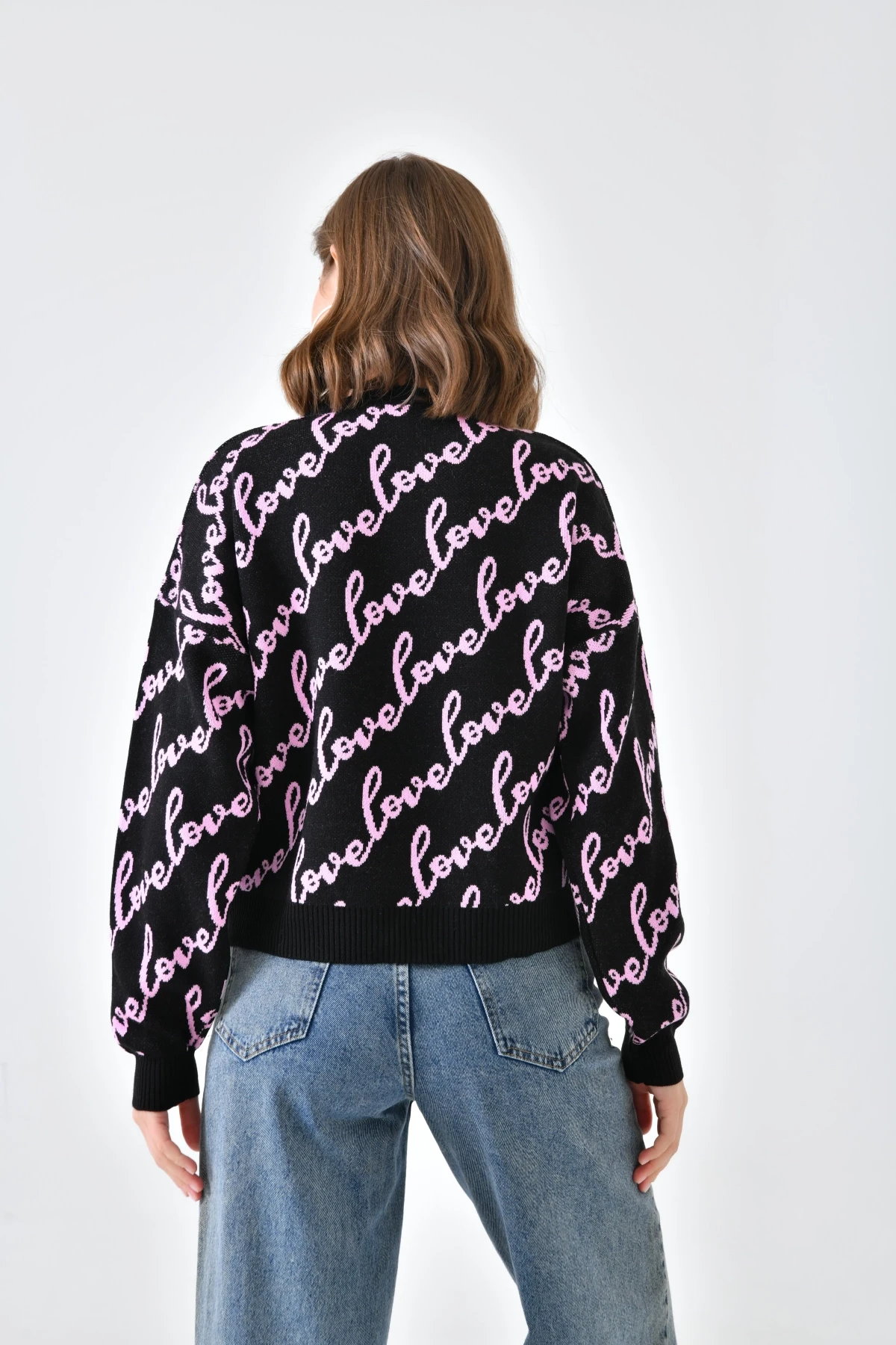 Kadın Bisiklet Yaka Love Yazı Detaylı Triko Kazak 10517