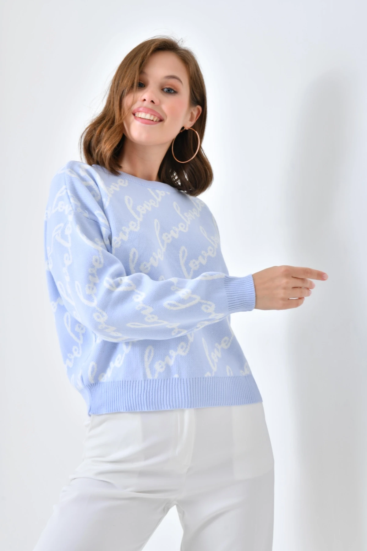 Kadın Bisiklet Yaka Love Yazı Detaylı Triko Kazak 10517