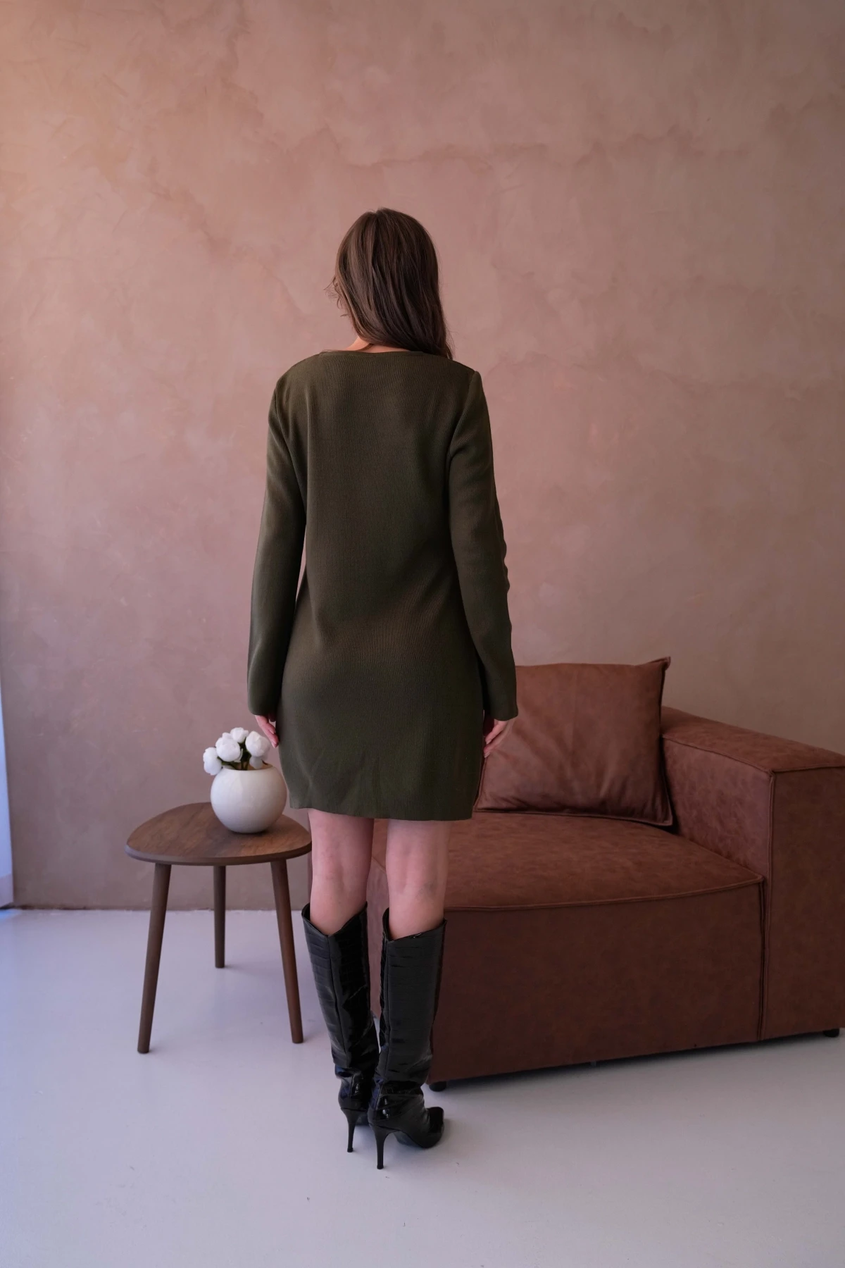 Kadın Bisiklet Yaka Midi Boy Yumuşak Dokulu Basic Triko Elbise 12027