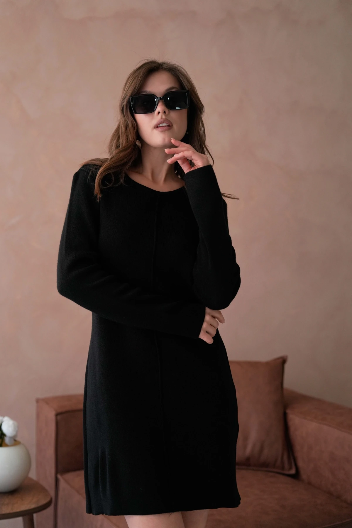 Kadın Bisiklet Yaka Midi Boy Yumuşak Dokulu Basic Triko Elbise 12027