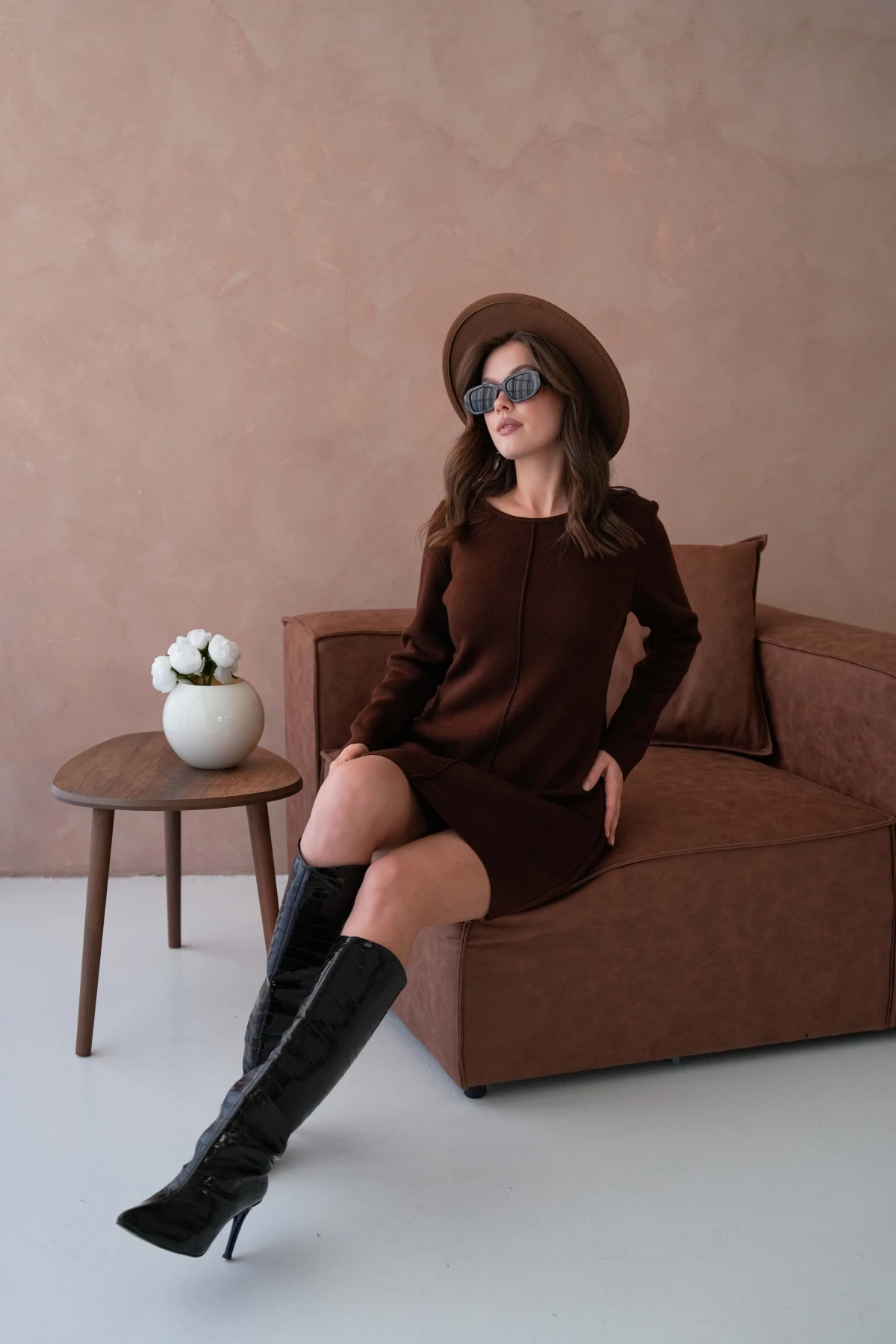 Kadın Bisiklet Yaka Midi Boy Yumuşak Dokulu Basic Triko Elbise 12027