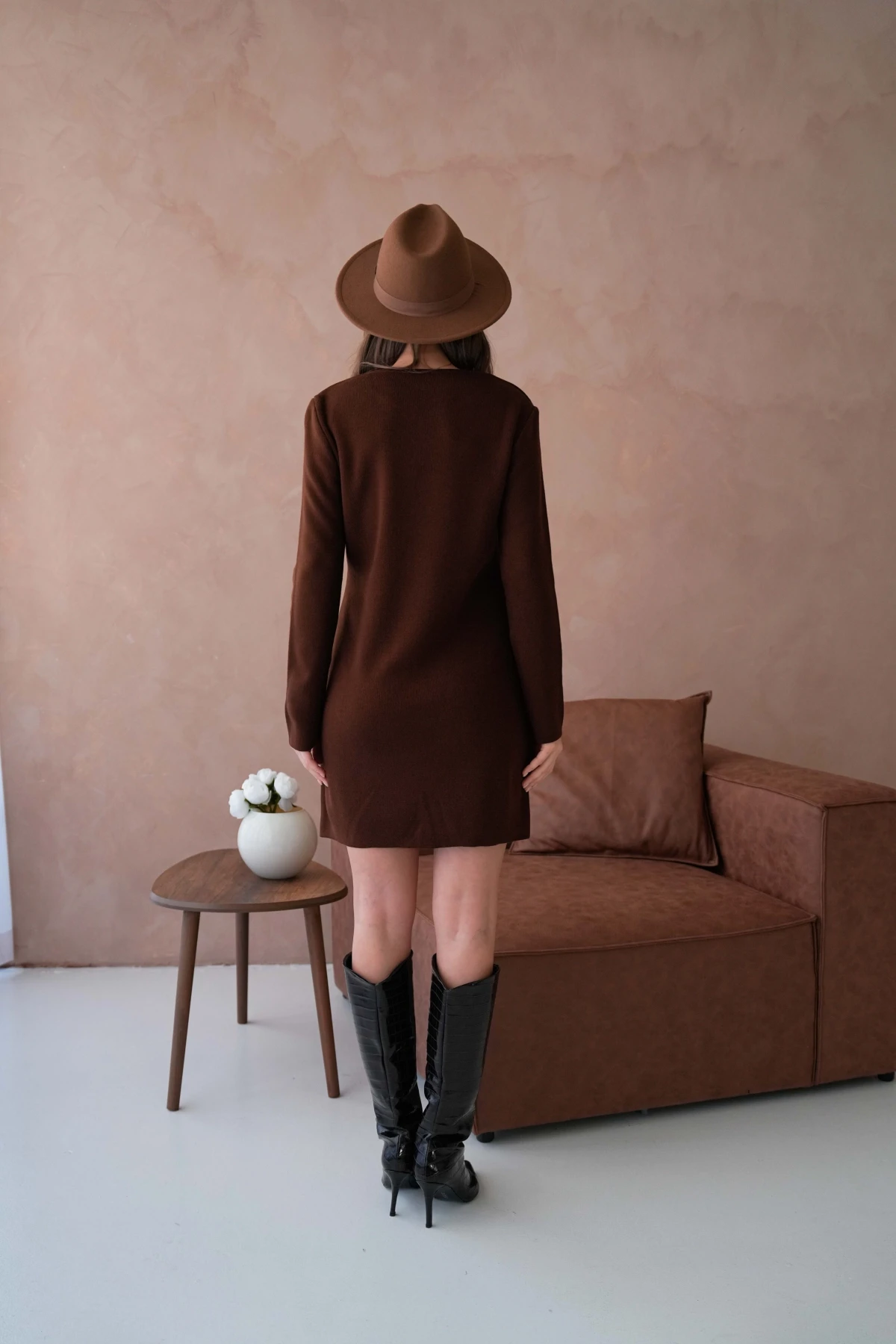 Kadın Bisiklet Yaka Midi Boy Yumuşak Dokulu Basic Triko Elbise 12027