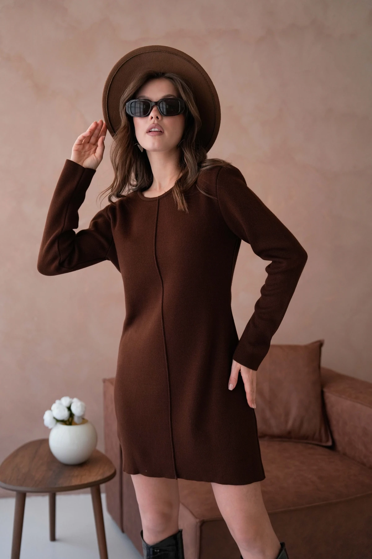 Kadın Bisiklet Yaka Midi Boy Yumuşak Dokulu Basic Triko Elbise 12027