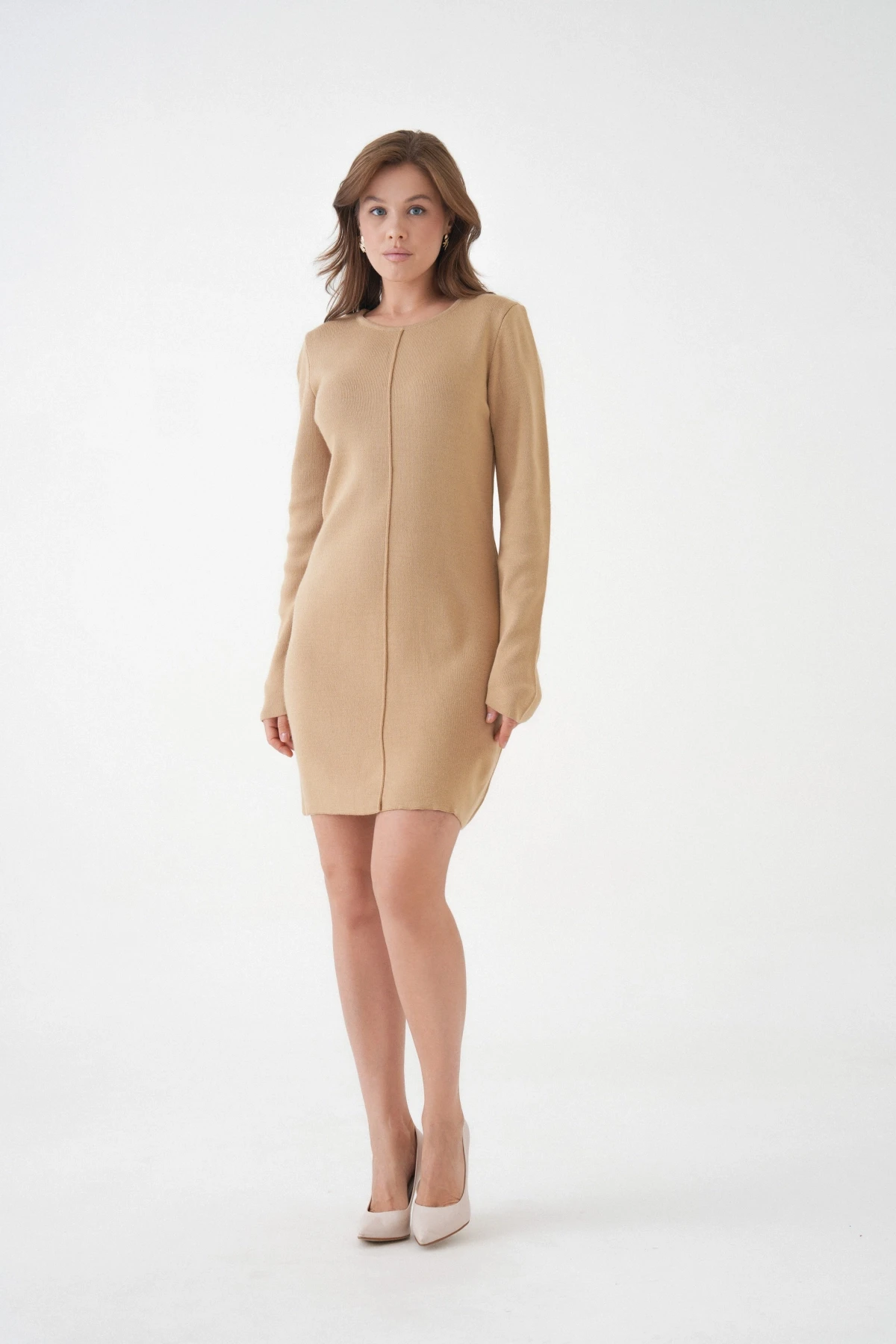 Kadın Bisiklet Yaka Midi Boy Yumuşak Dokulu Basic Triko Elbise 12027