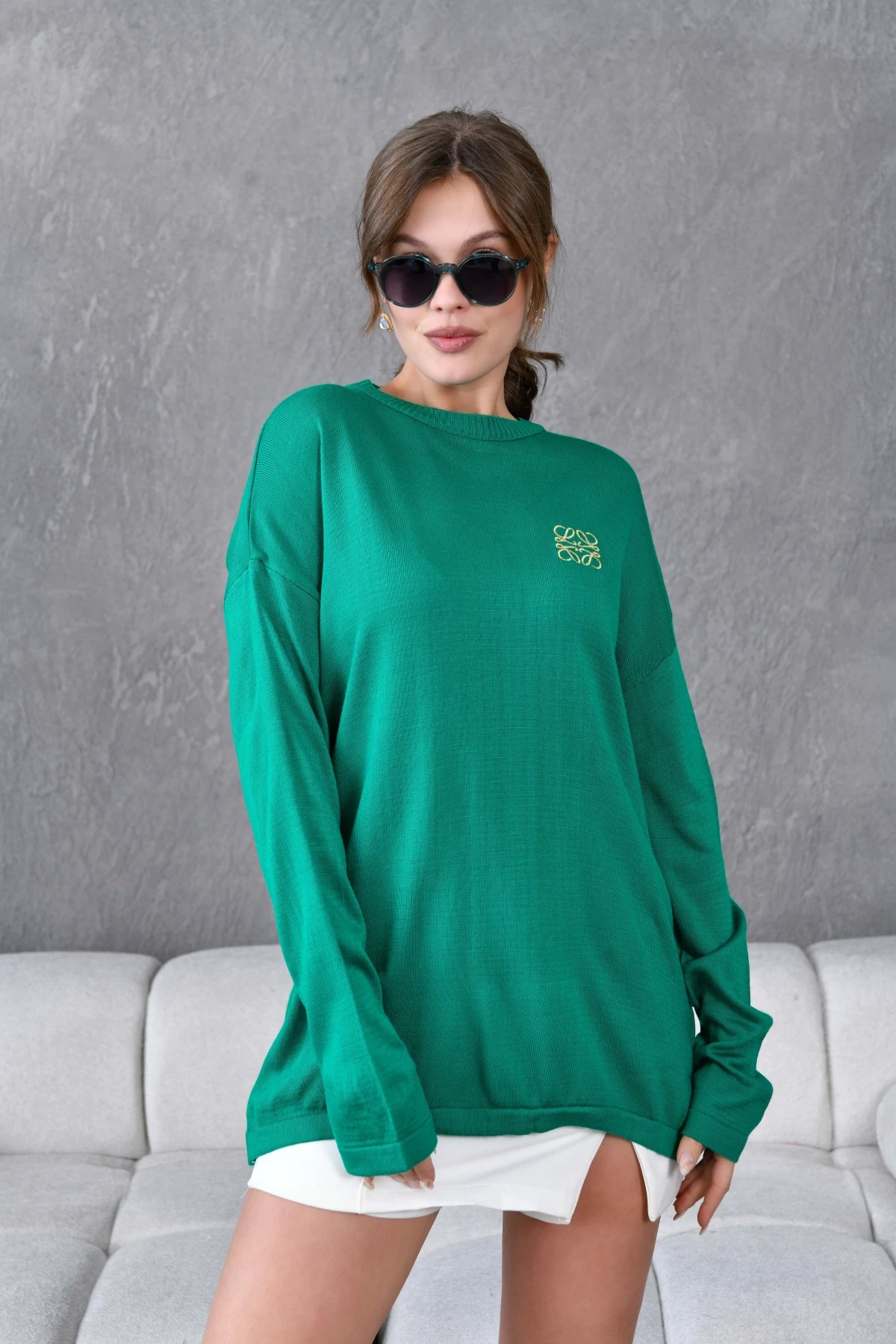 Kadın Bisiklet Yaka Nakış işlemeli Mevsimlik Triko Kazak 224293