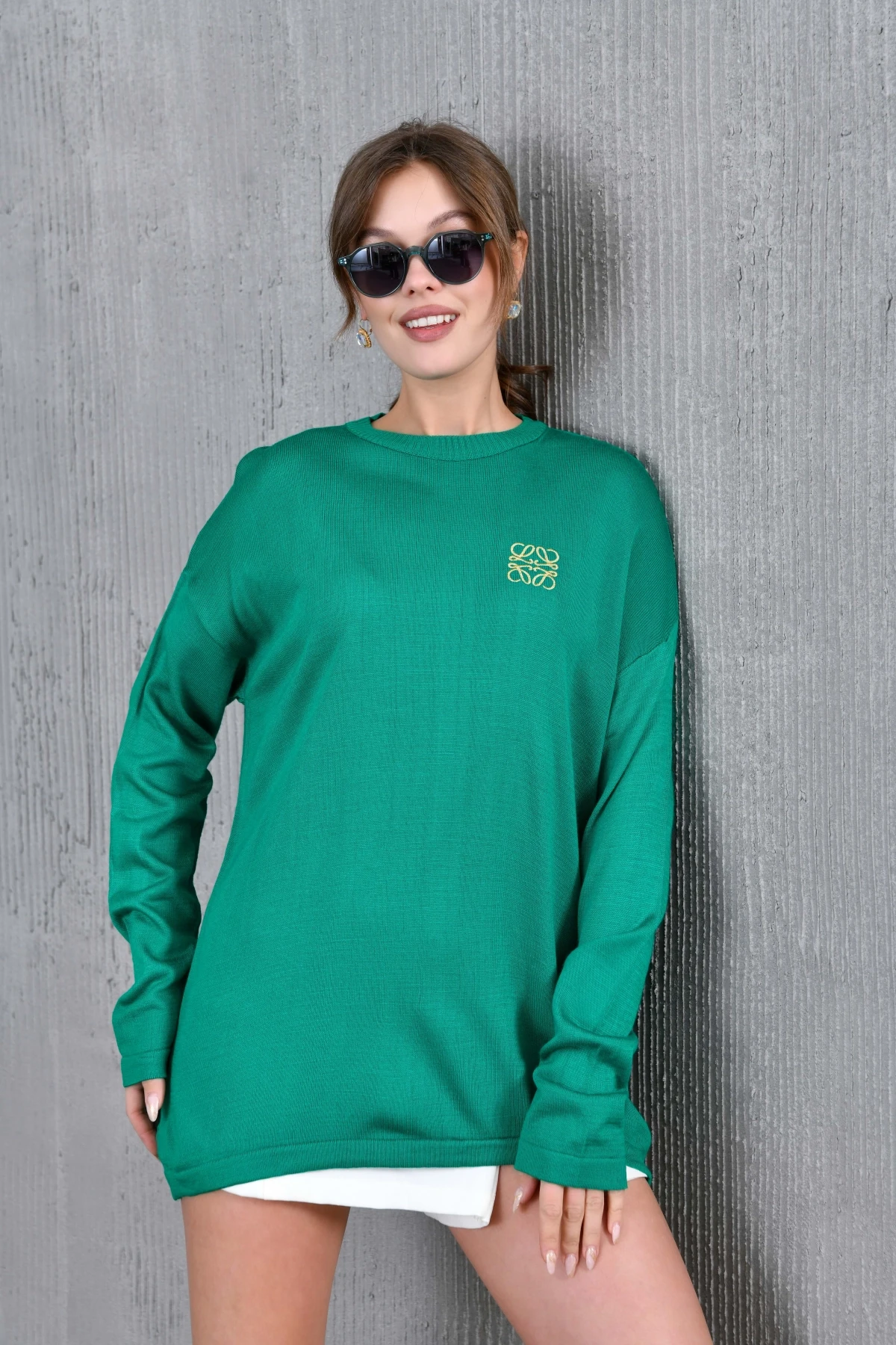 Kadın Bisiklet Yaka Nakış işlemeli Mevsimlik Triko Kazak 224293