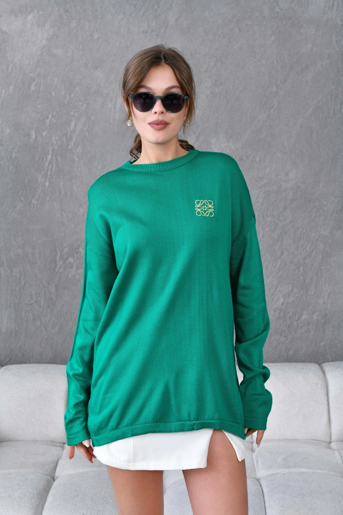 Kadın Bisiklet Yaka Nakış işlemeli Mevsimlik Triko Kazak 224293