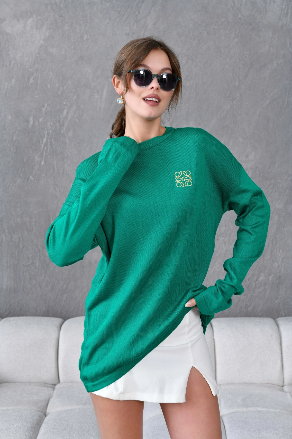 Kadın Bisiklet Yaka Nakış işlemeli Mevsimlik Triko Kazak 224293