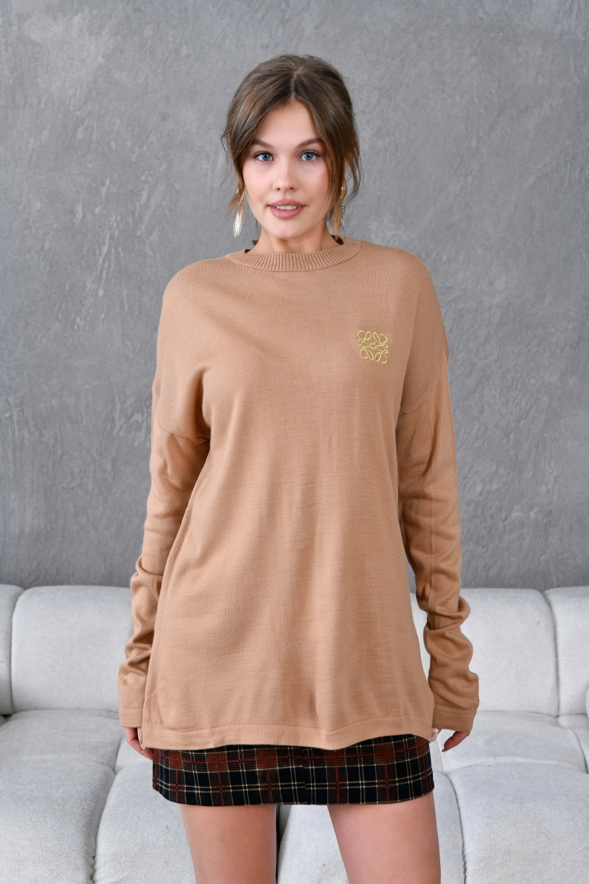 Kadın Bisiklet Yaka Nakış işlemeli Mevsimlik Triko Kazak 224293