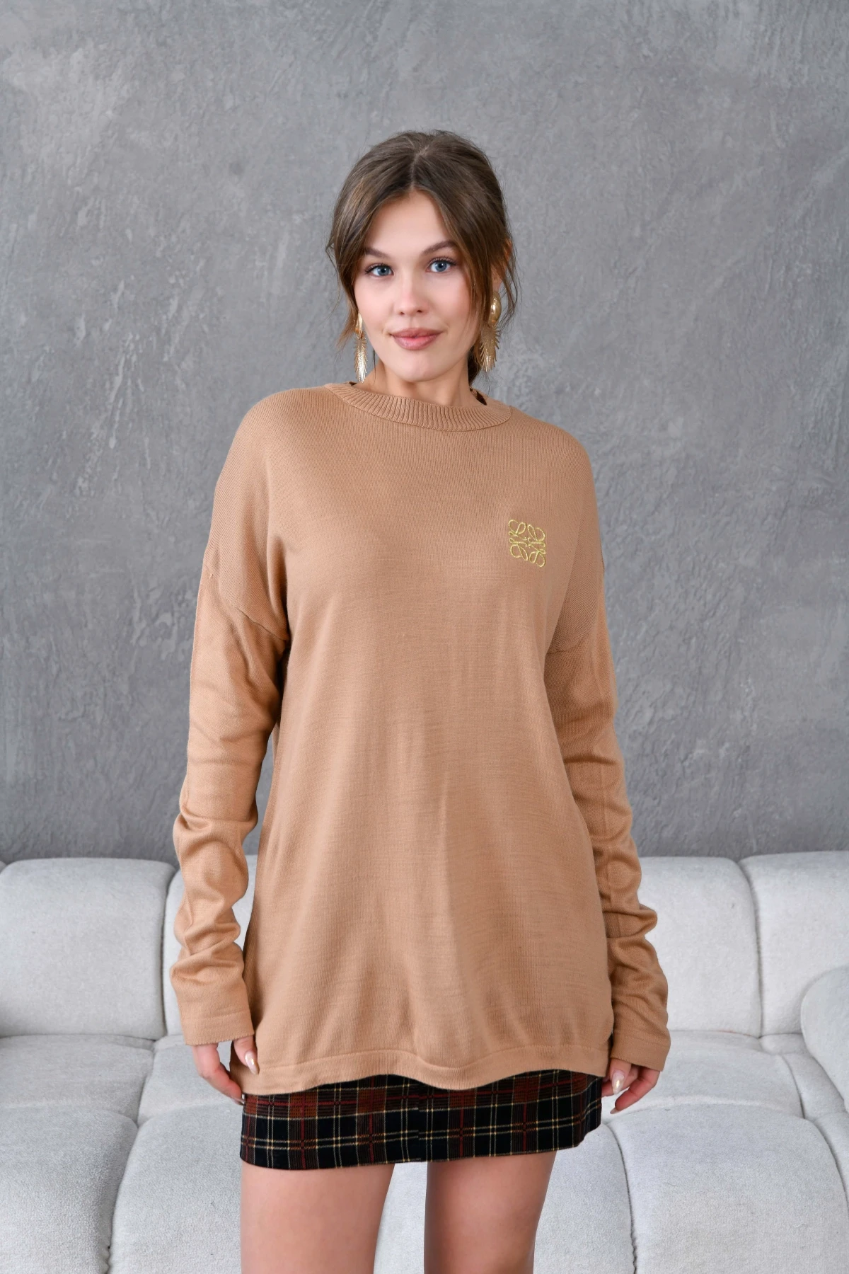 Kadın Bisiklet Yaka Nakış işlemeli Mevsimlik Triko Kazak 224293