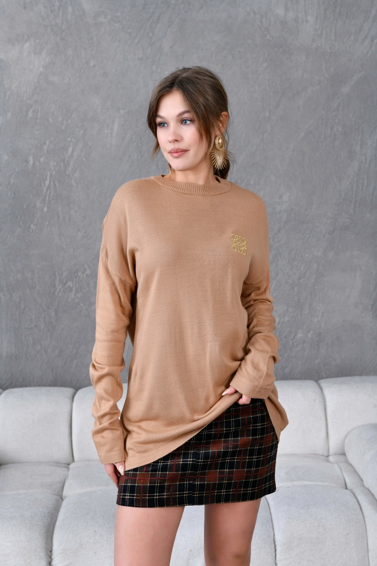 Kadın Bisiklet Yaka Nakış işlemeli Mevsimlik Triko Kazak 224293