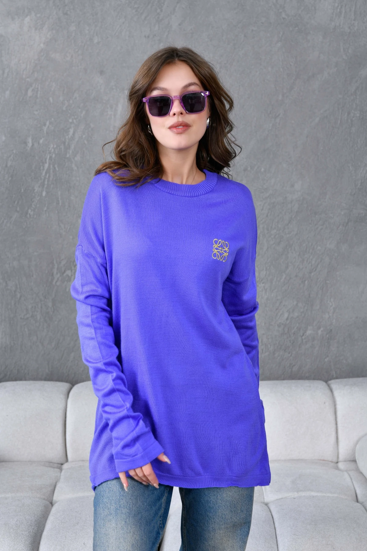 Kadın Bisiklet Yaka Nakış işlemeli Mevsimlik Triko Kazak 224293