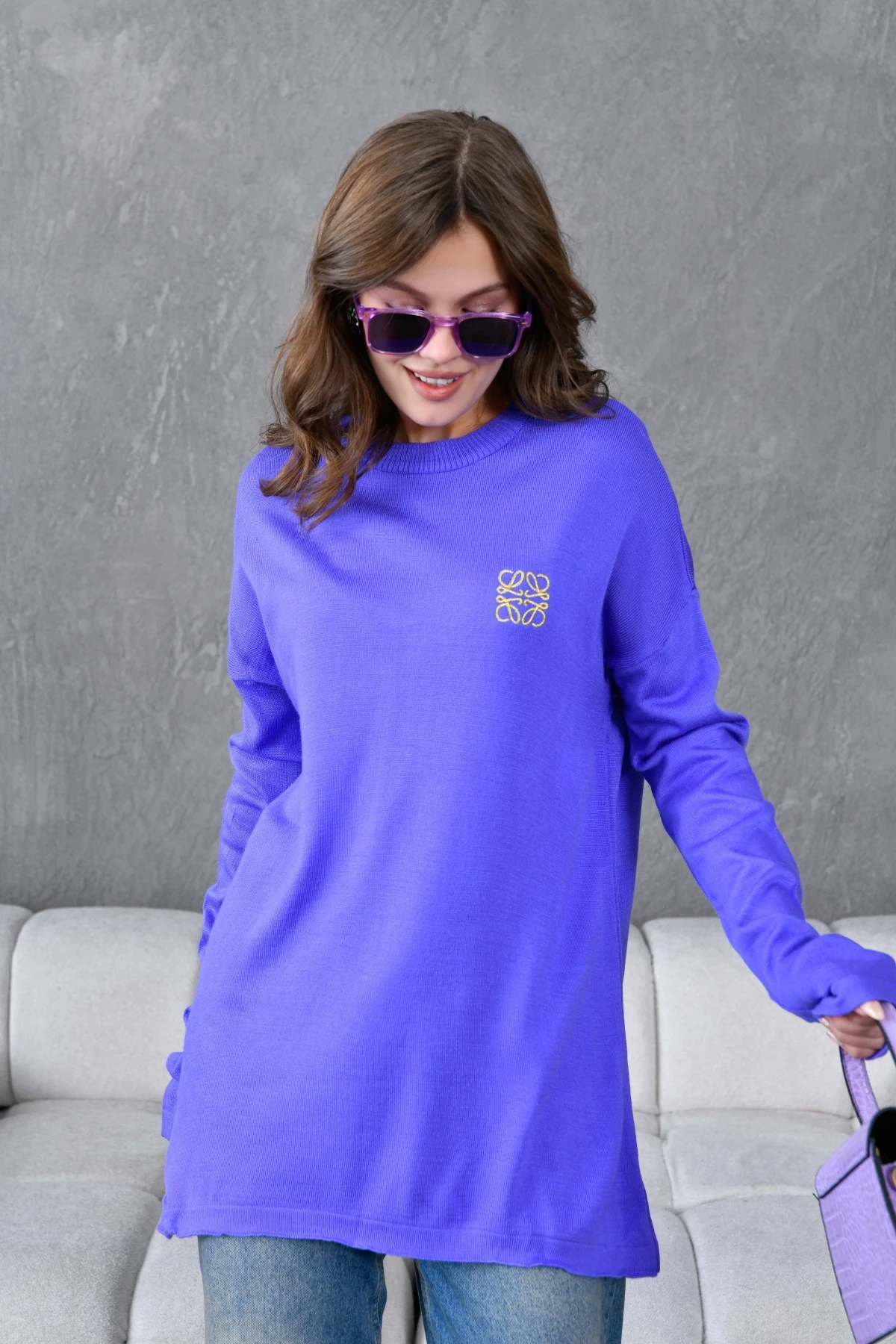 Kadın Bisiklet Yaka Nakış işlemeli Mevsimlik Triko Kazak 224293