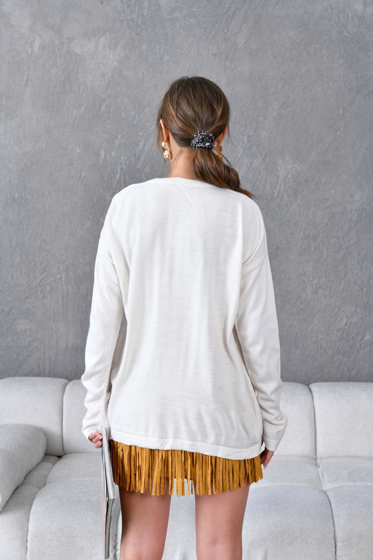 Kadın Bisiklet Yaka Nakış işlemeli Mevsimlik Triko Kazak 224293