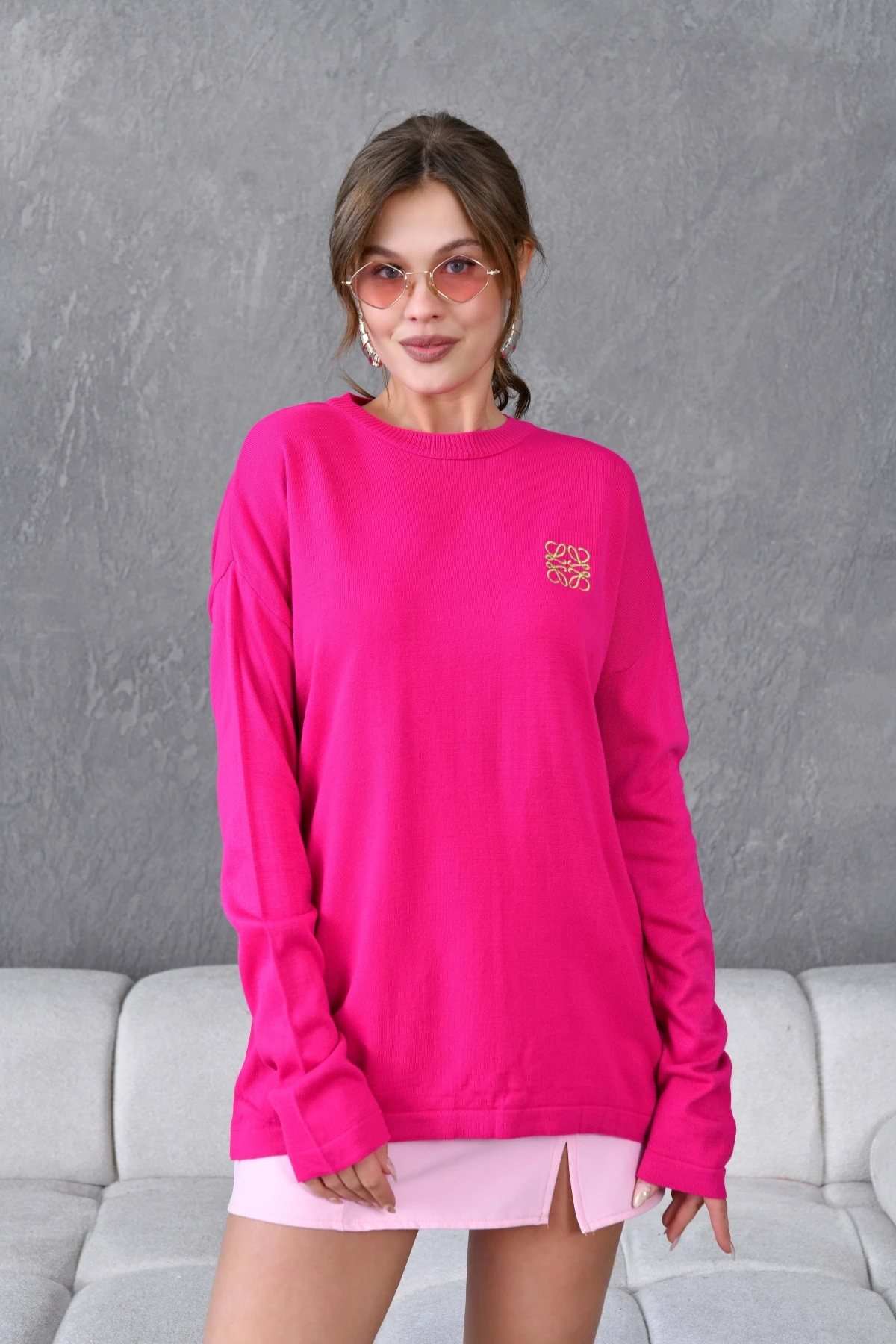 Kadın Bisiklet Yaka Nakış işlemeli Mevsimlik Triko Kazak 224293