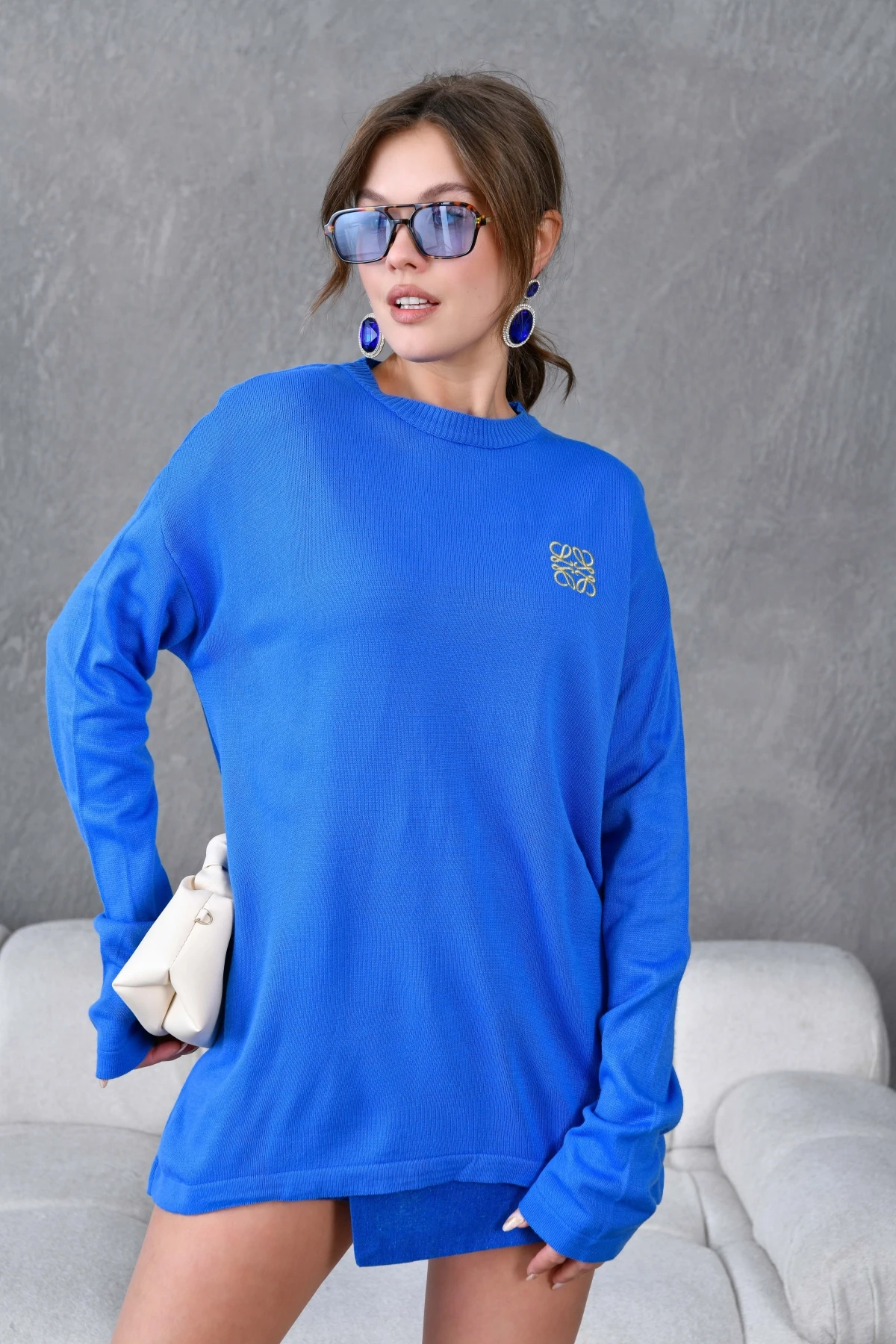 Kadın Bisiklet Yaka Nakış işlemeli Mevsimlik Triko Kazak 224293