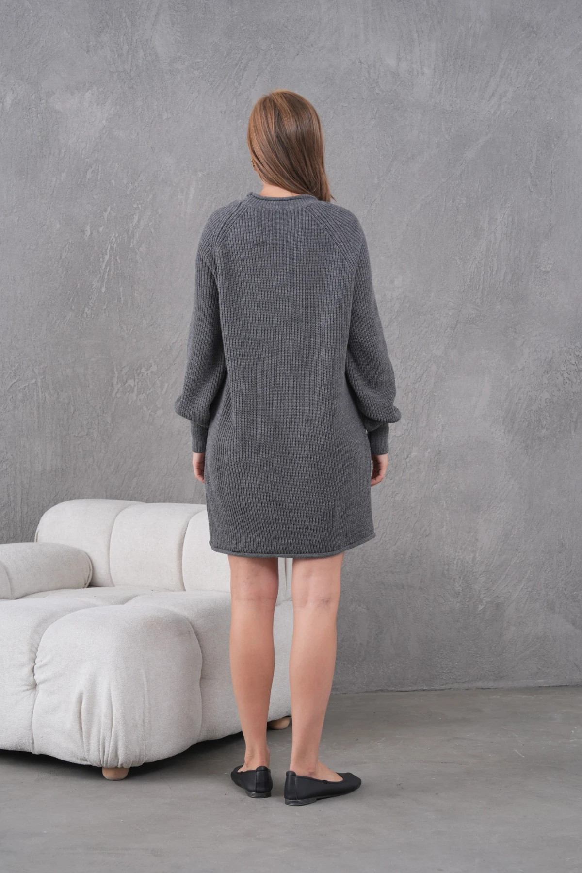 Kadın Bisiklet Yaka Örgü Detay Midi Boy Triko Tunik 8031Sw