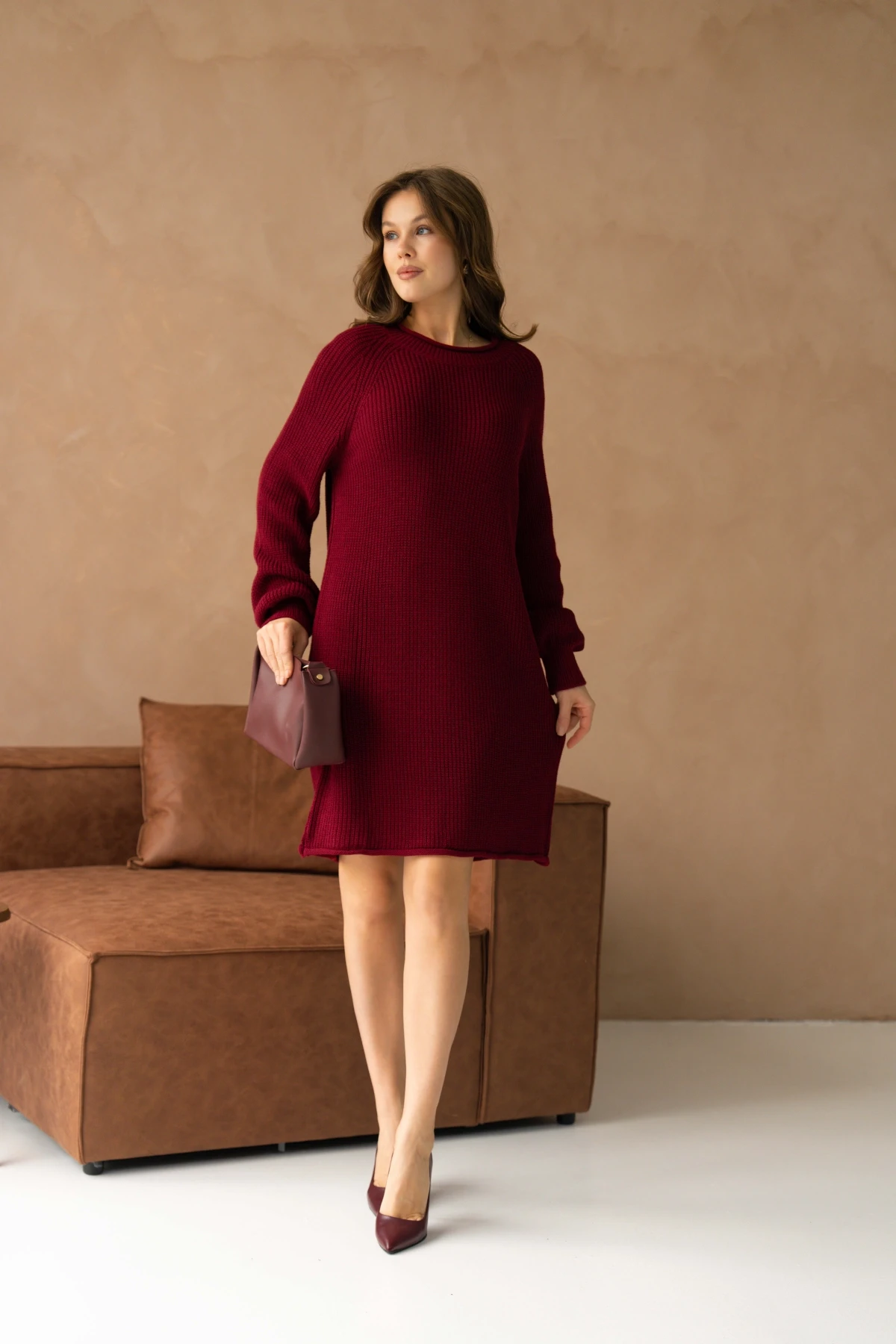 Kadın Bisiklet Yaka Örgü Detay Midi Boy Triko Tunik 8031Sw