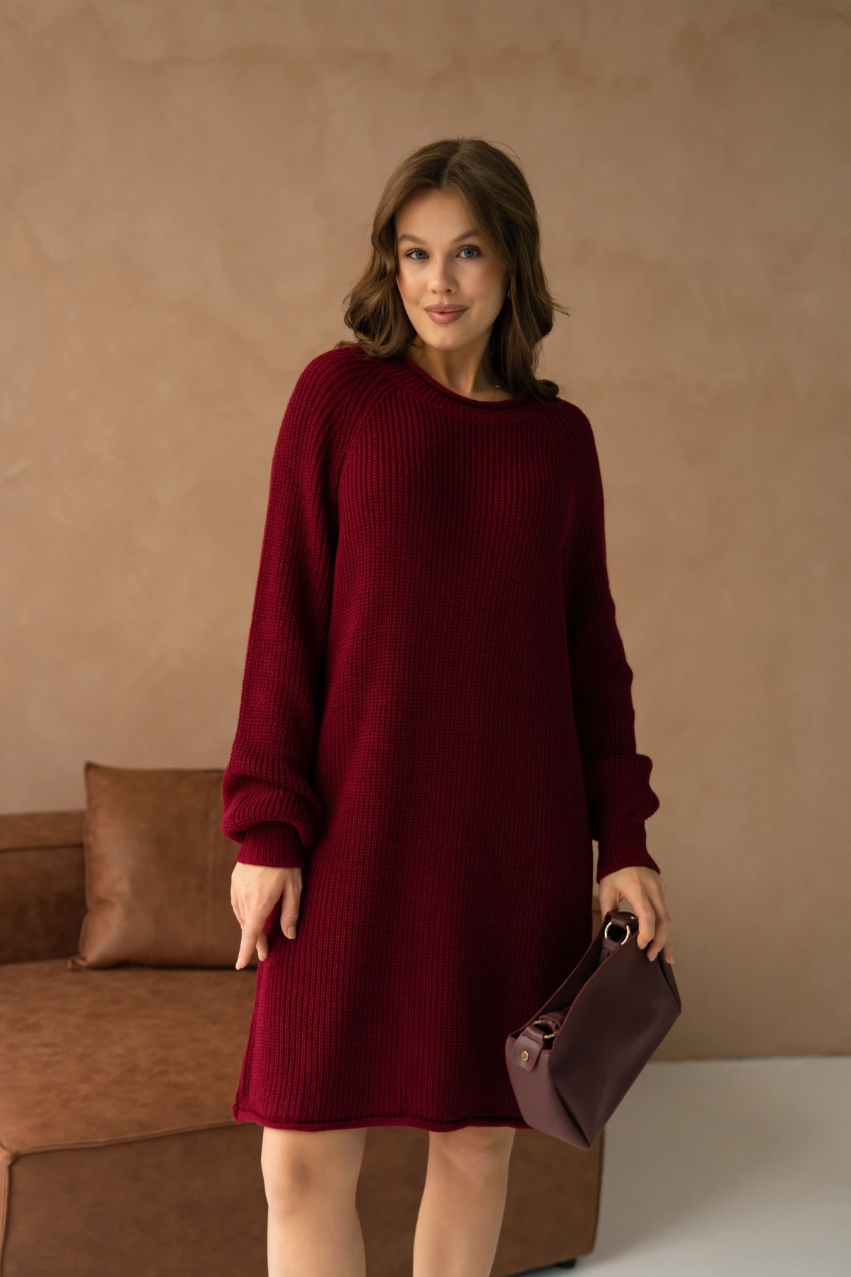 Kadın Bisiklet Yaka Örgü Detay Midi Boy Triko Tunik 8031Sw