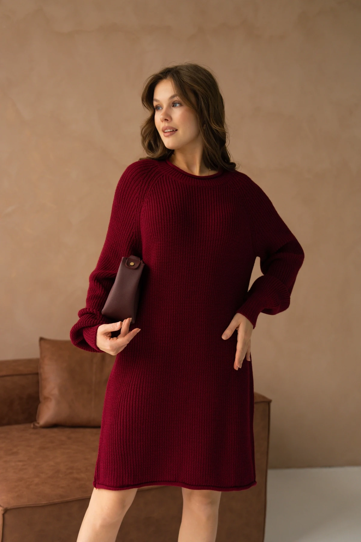 Kadın Bisiklet Yaka Örgü Detay Midi Boy Triko Tunik 8031Sw