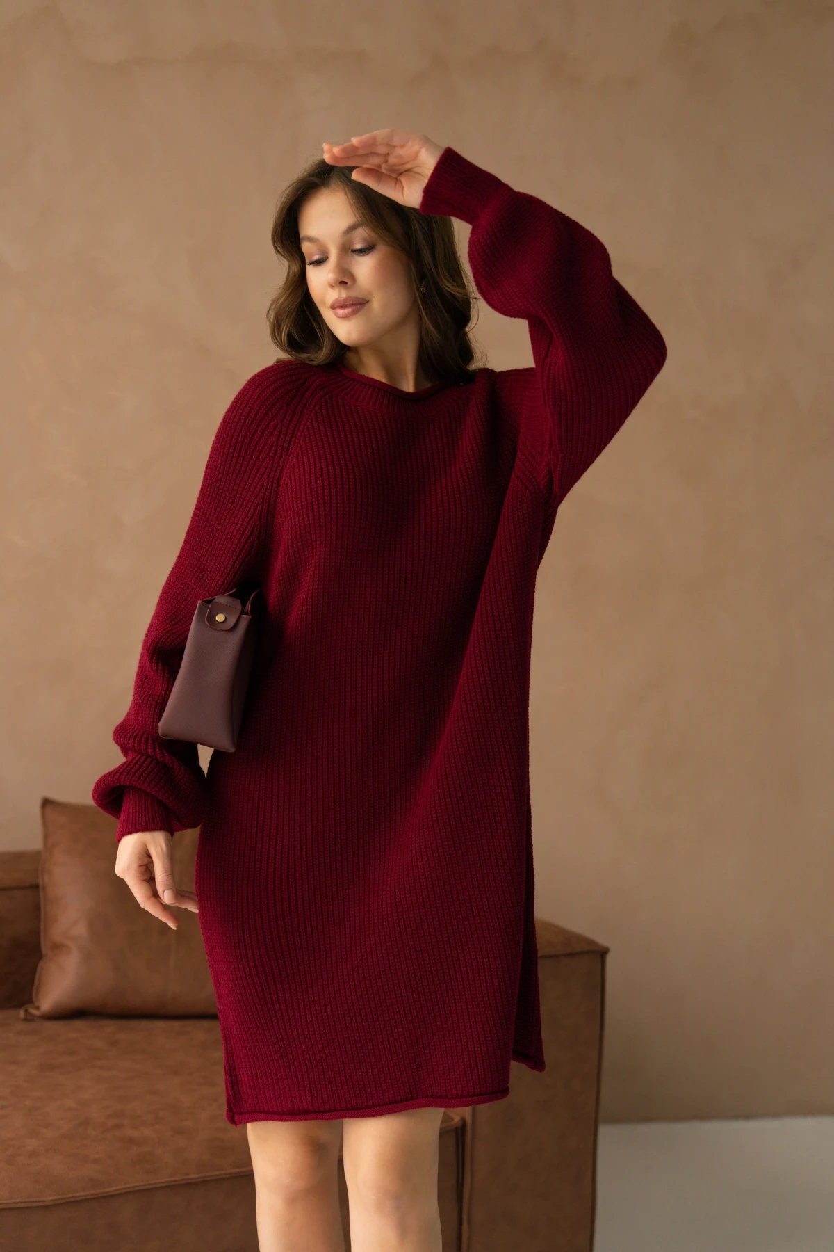 Kadın Bisiklet Yaka Örgü Detay Midi Boy Triko Tunik 8031Sw