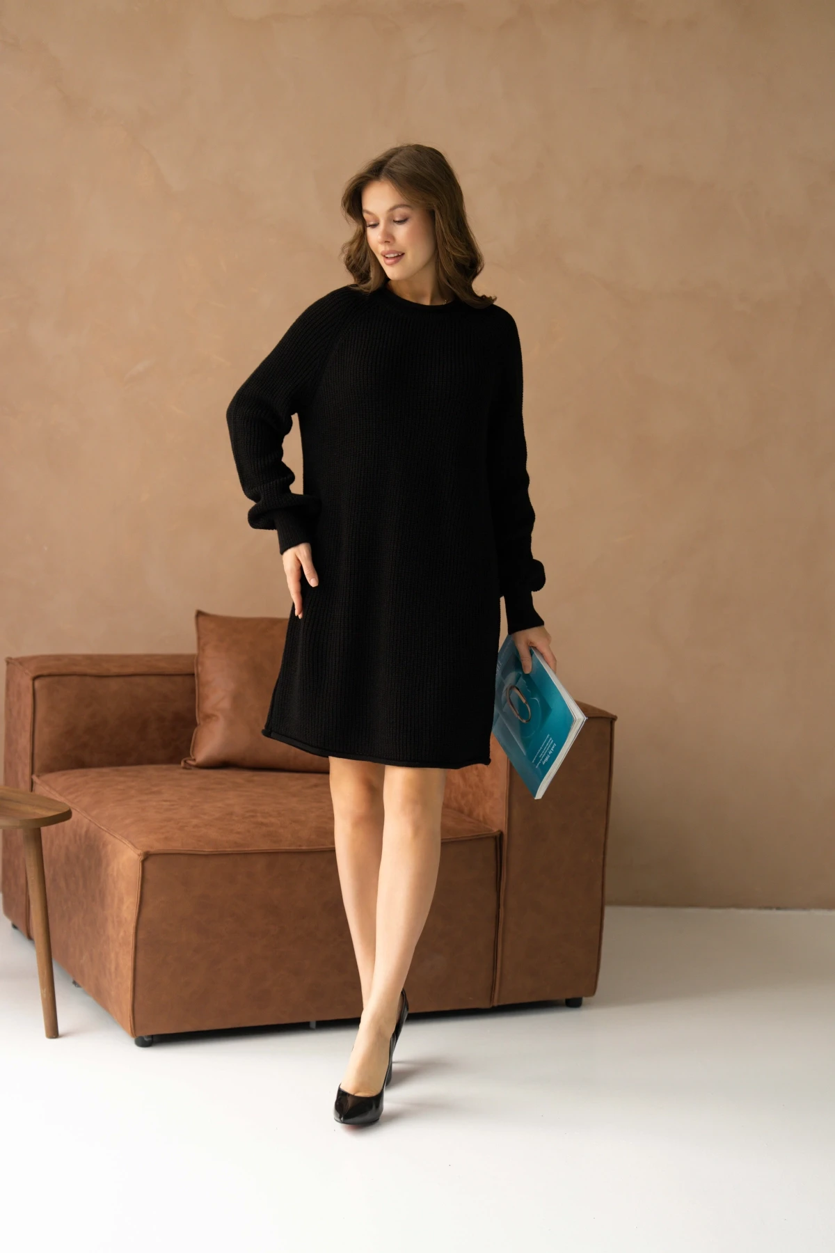 Kadın Bisiklet Yaka Örgü Detay Midi Boy Triko Tunik 8031Sw