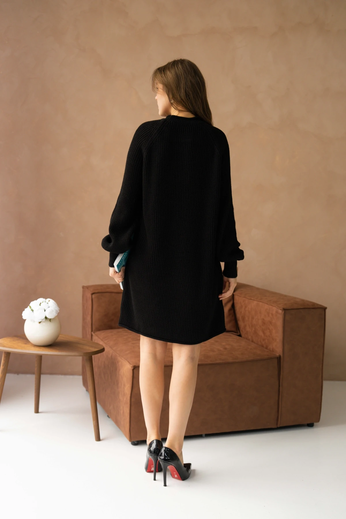 Kadın Bisiklet Yaka Örgü Detay Midi Boy Triko Tunik 8031Sw