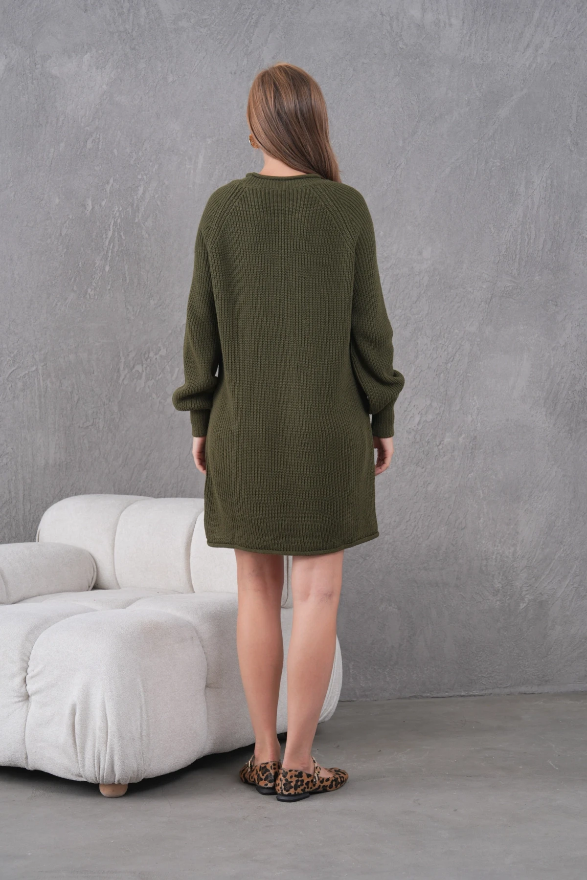 Kadın Bisiklet Yaka Örgü Detay Midi Boy Triko Tunik 8031Sw