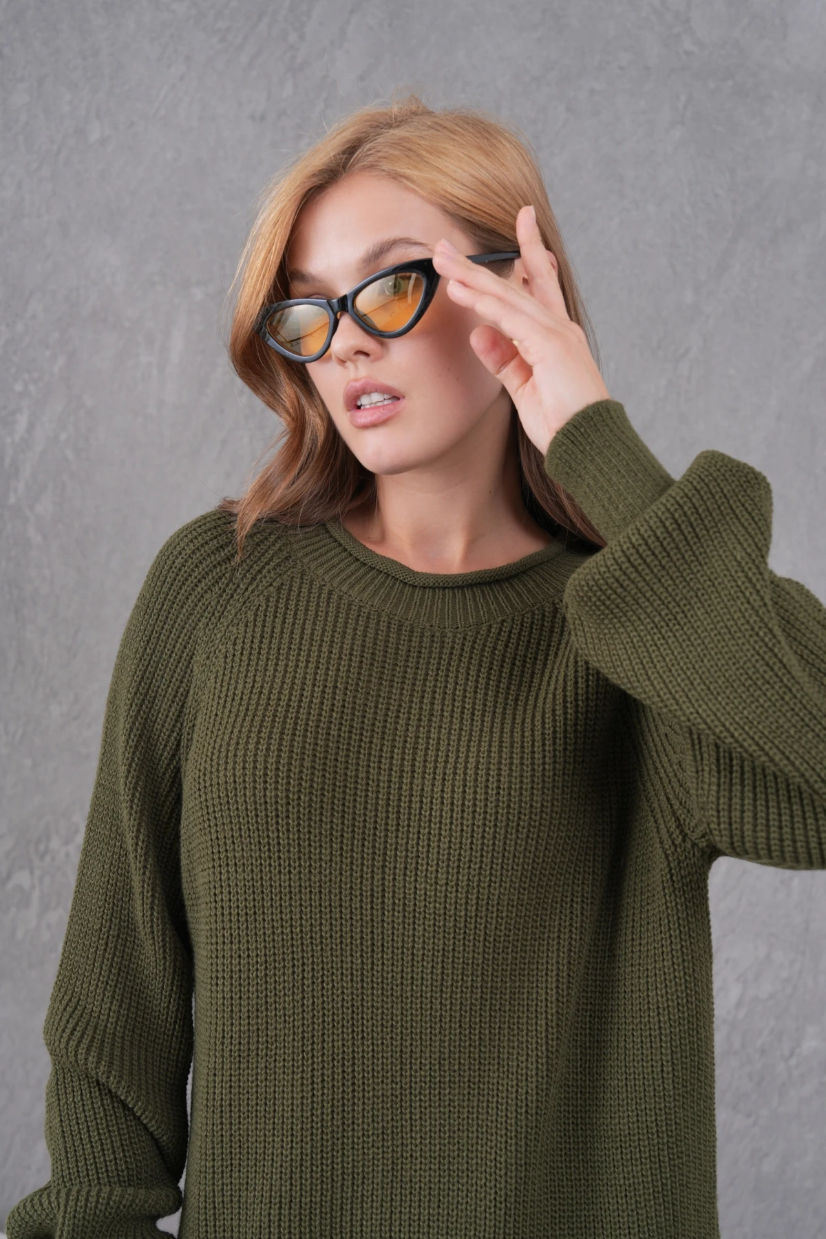 Kadın Bisiklet Yaka Örgü Detay Midi Boy Triko Tunik 8031Sw