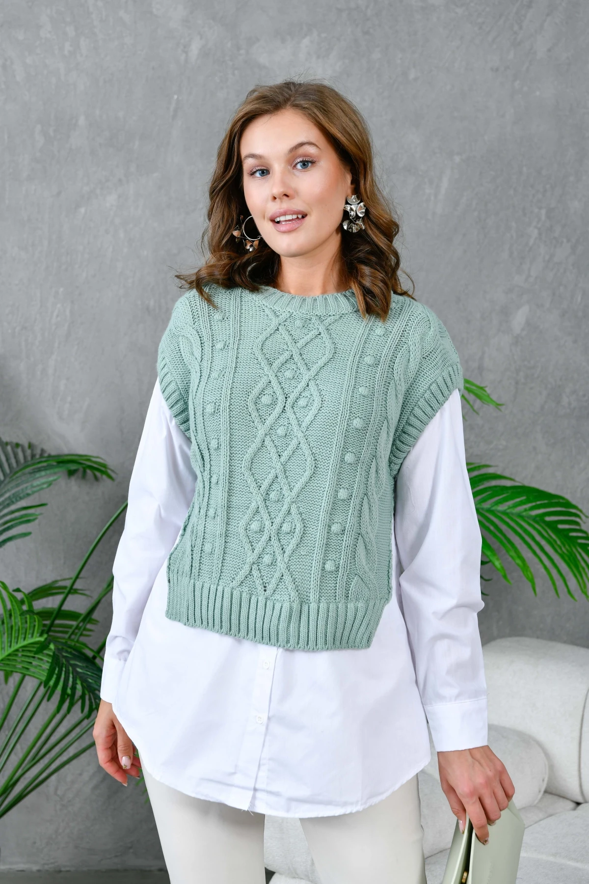 Kadın Bisiklet Yaka Örgü Detay Triko Garnili Gömlek 5821