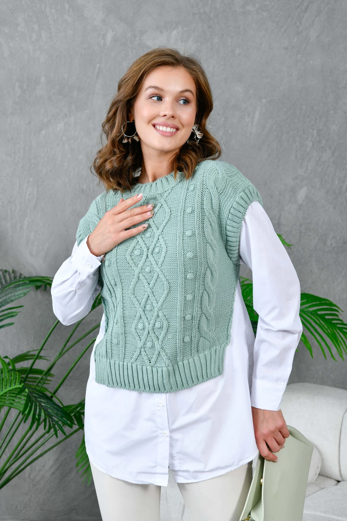 Kadın Bisiklet Yaka Örgü Detay Triko Garnili Gömlek 5821