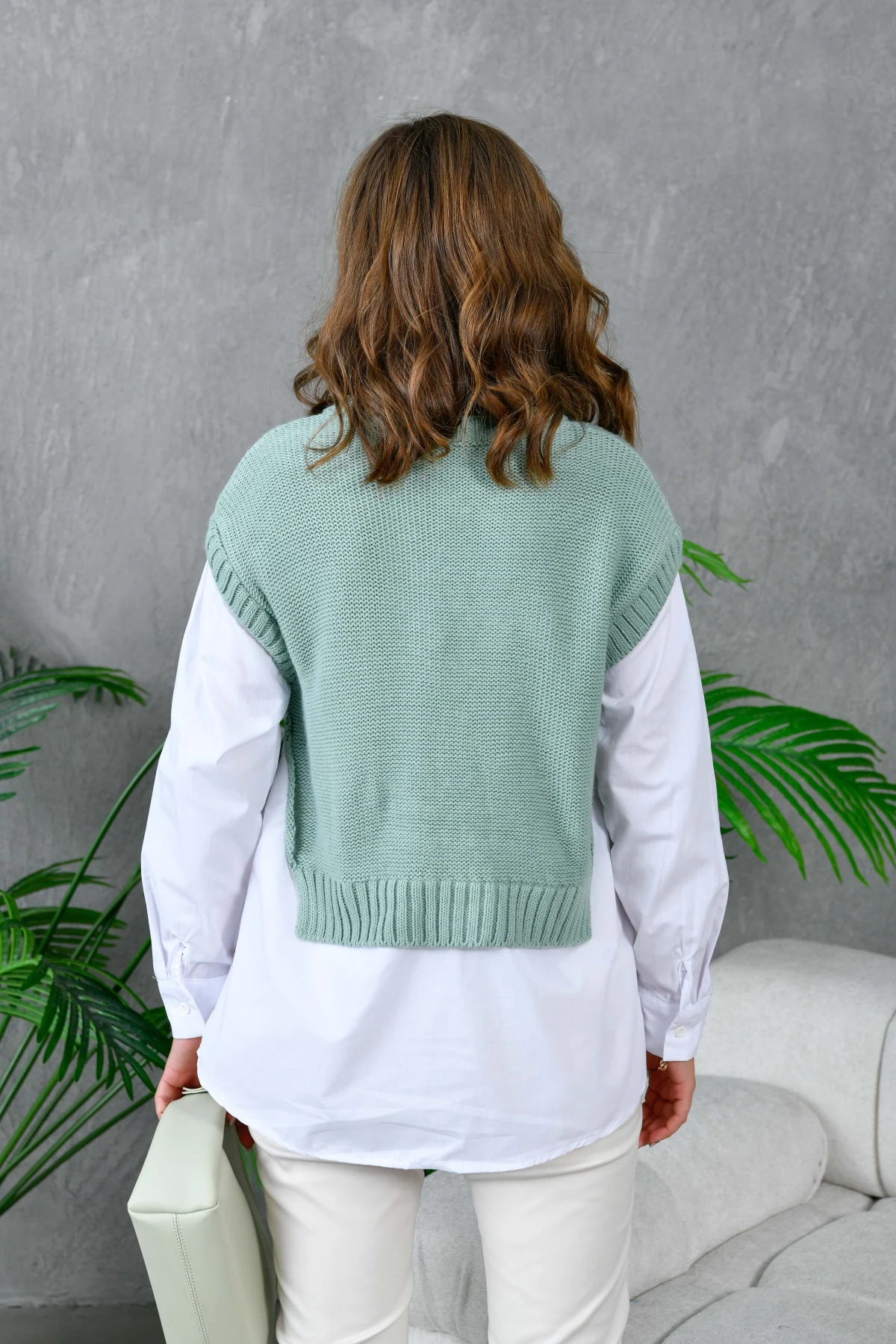 Kadın Bisiklet Yaka Örgü Detay Triko Garnili Gömlek 5821