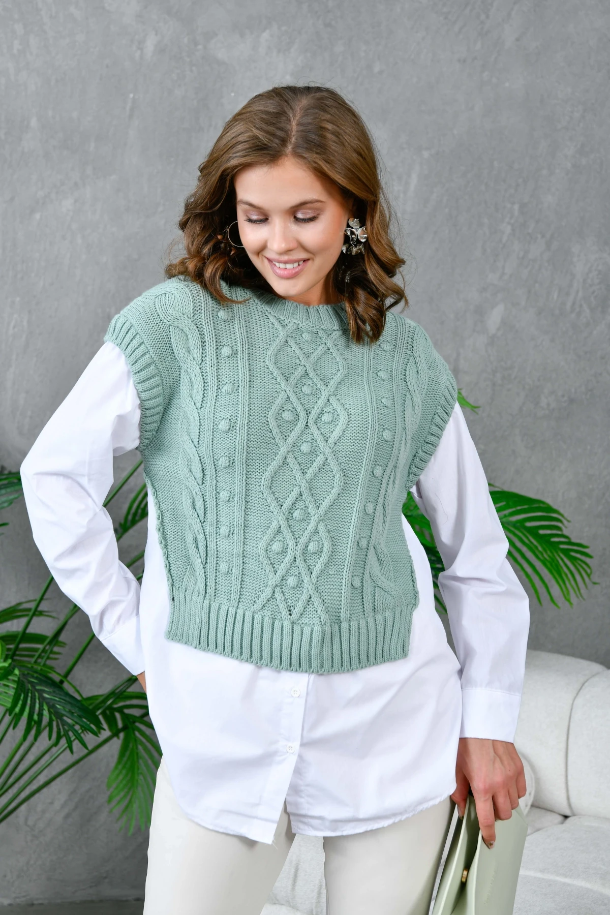 Kadın Bisiklet Yaka Örgü Detay Triko Garnili Gömlek 5821