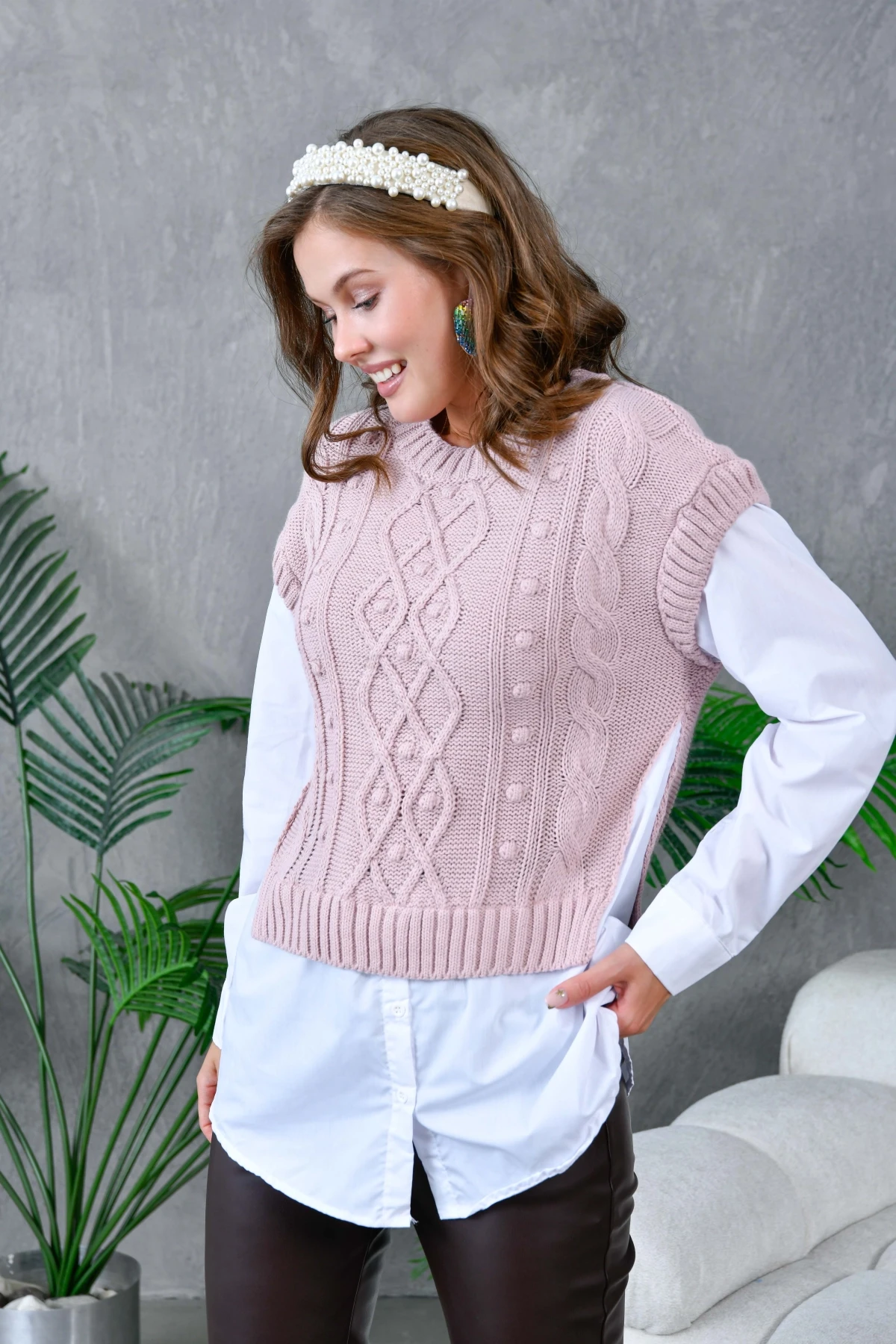 Kadın Bisiklet Yaka Örgü Detay Triko Garnili Gömlek 5821