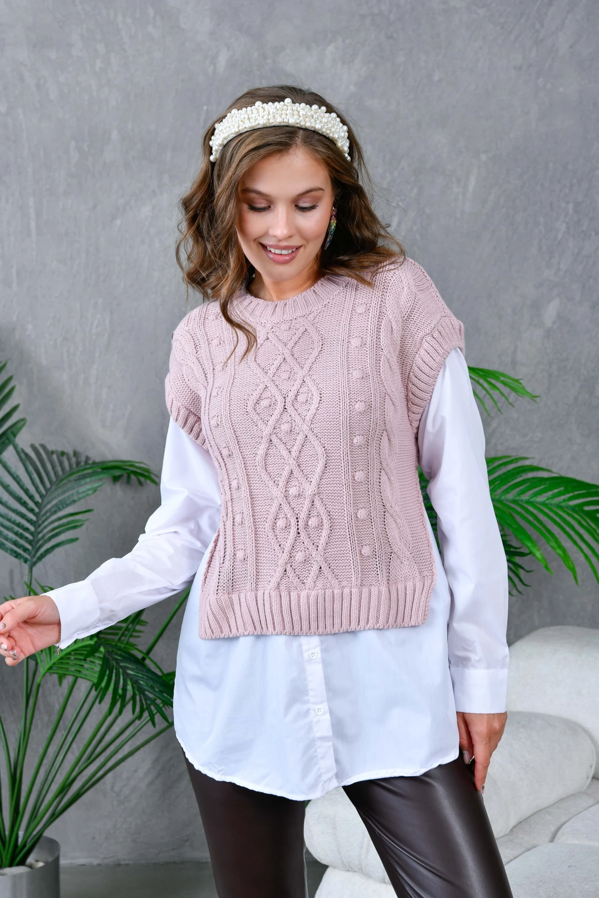 Kadın Bisiklet Yaka Örgü Detay Triko Garnili Gömlek 5821