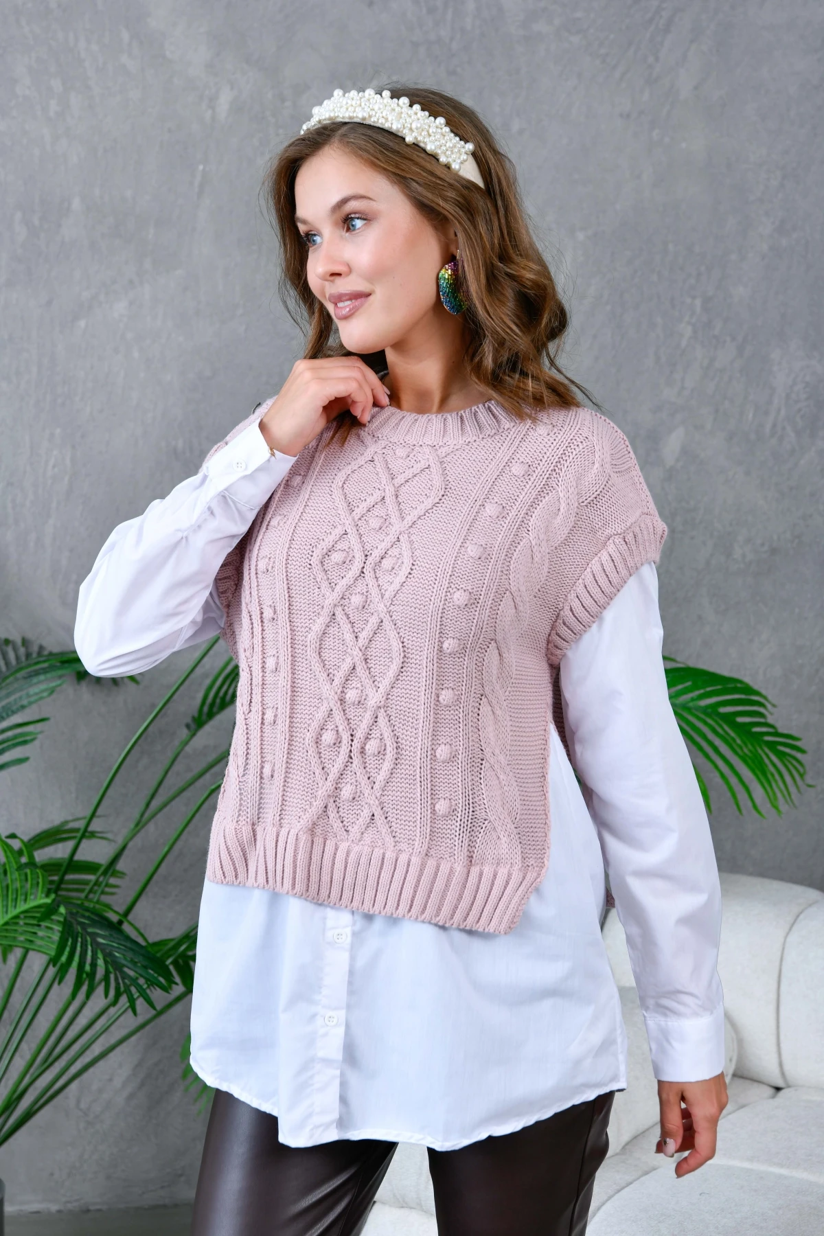 Kadın Bisiklet Yaka Örgü Detay Triko Garnili Gömlek 5821