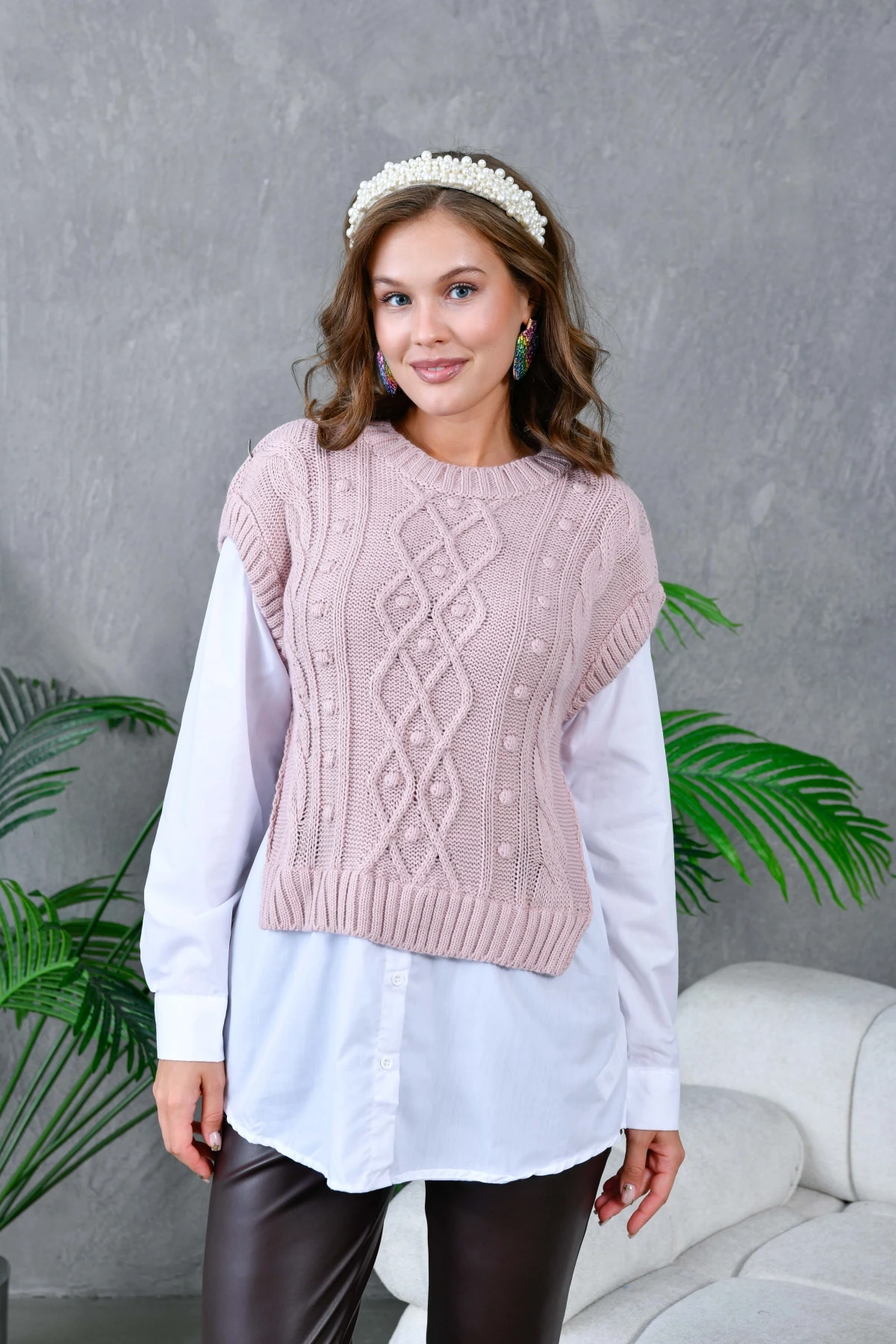 Kadın Bisiklet Yaka Örgü Detay Triko Garnili Gömlek 5821