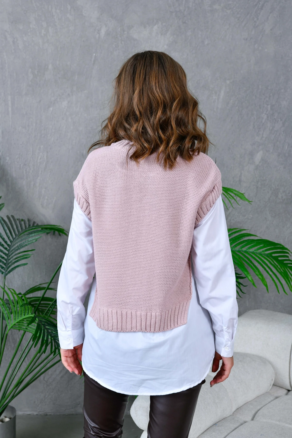 Kadın Bisiklet Yaka Örgü Detay Triko Garnili Gömlek 5821