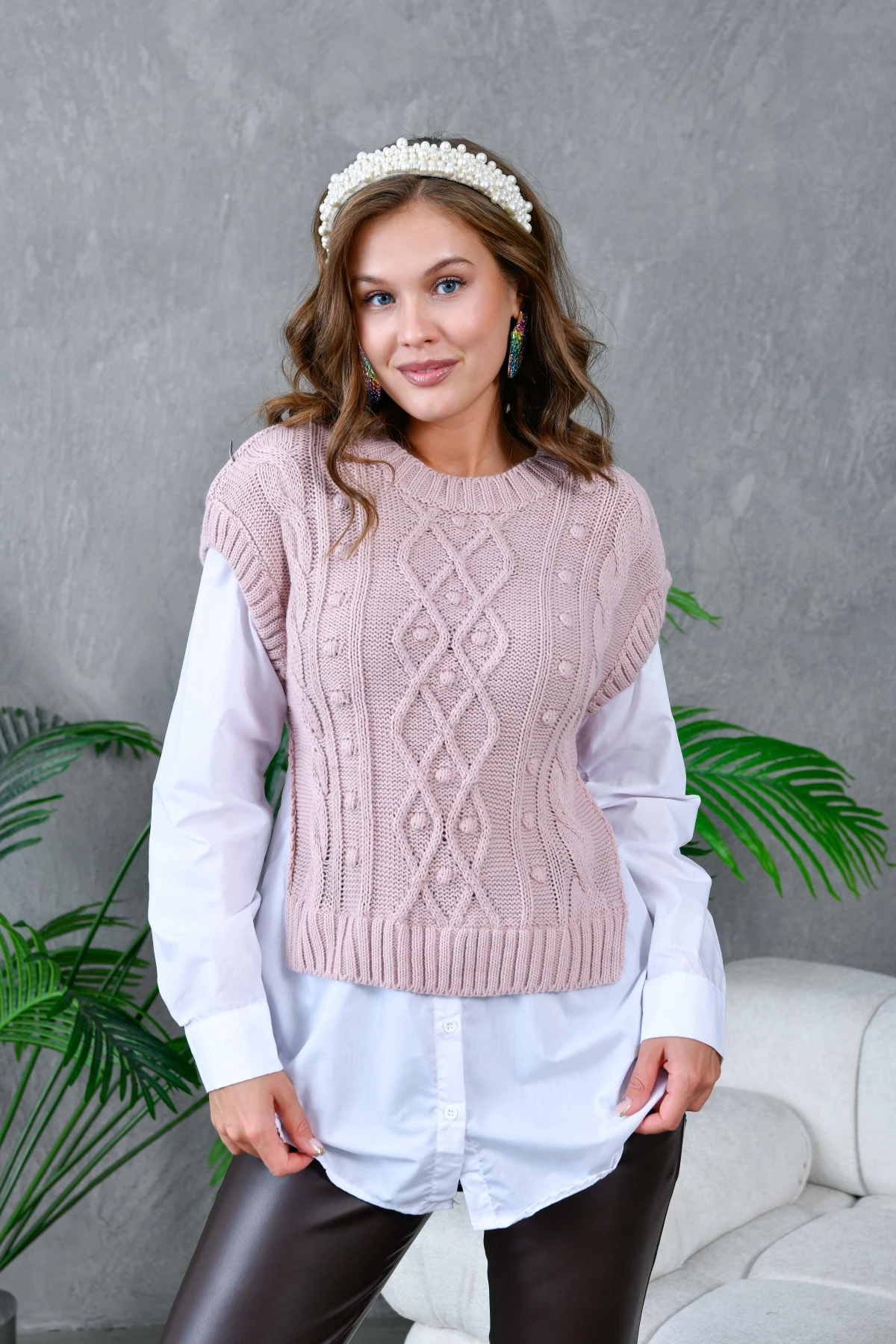 Kadın Bisiklet Yaka Örgü Detay Triko Garnili Gömlek 5821