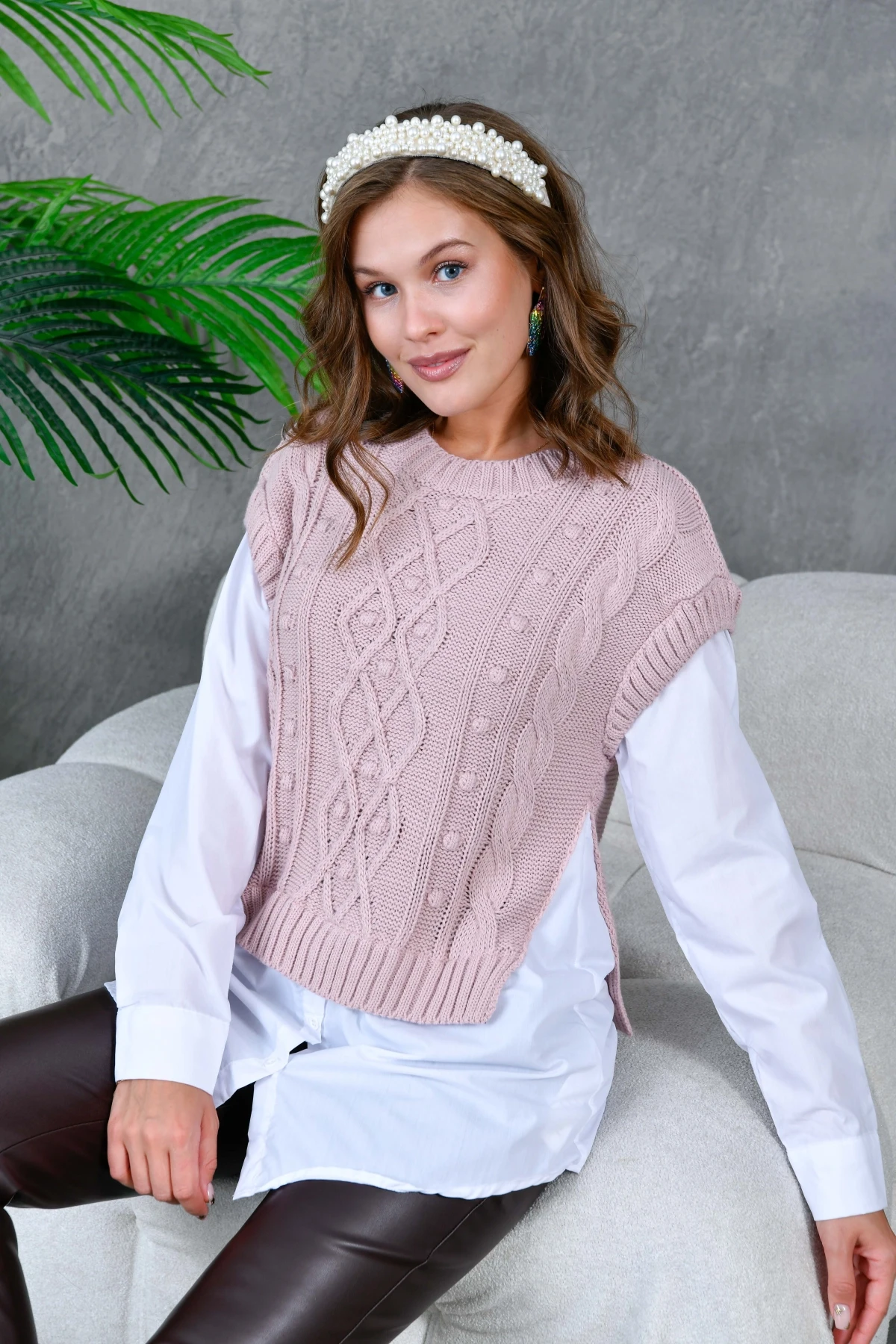 Kadın Bisiklet Yaka Örgü Detay Triko Garnili Gömlek 5821