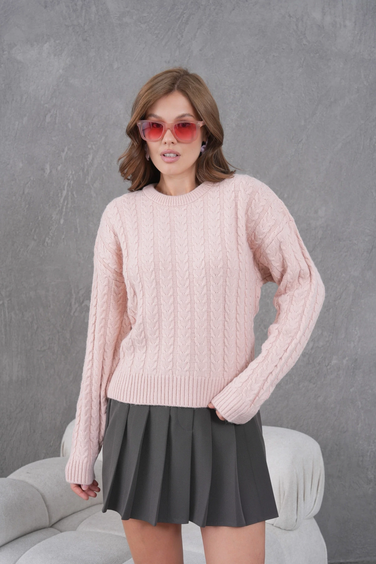 Kadın Bisiklet Yaka Örgü Detay Triko Kazak