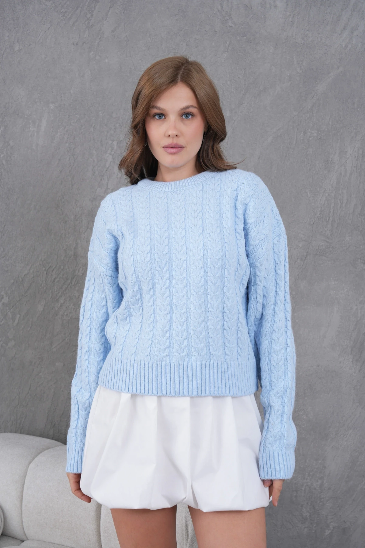 Kadın Bisiklet Yaka Örgü Detay Triko Kazak